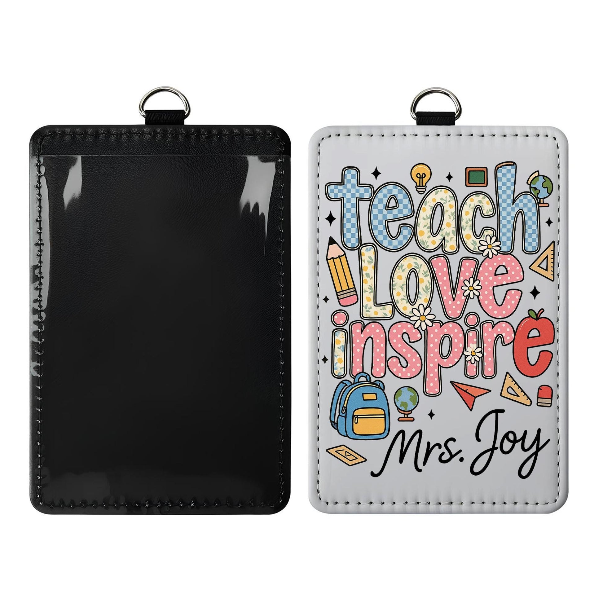 Teach Love Inspire Teacher ID Badge, Personalized Name Tag for Teacher, Cute Classroom Lanyard Holder for School Staff