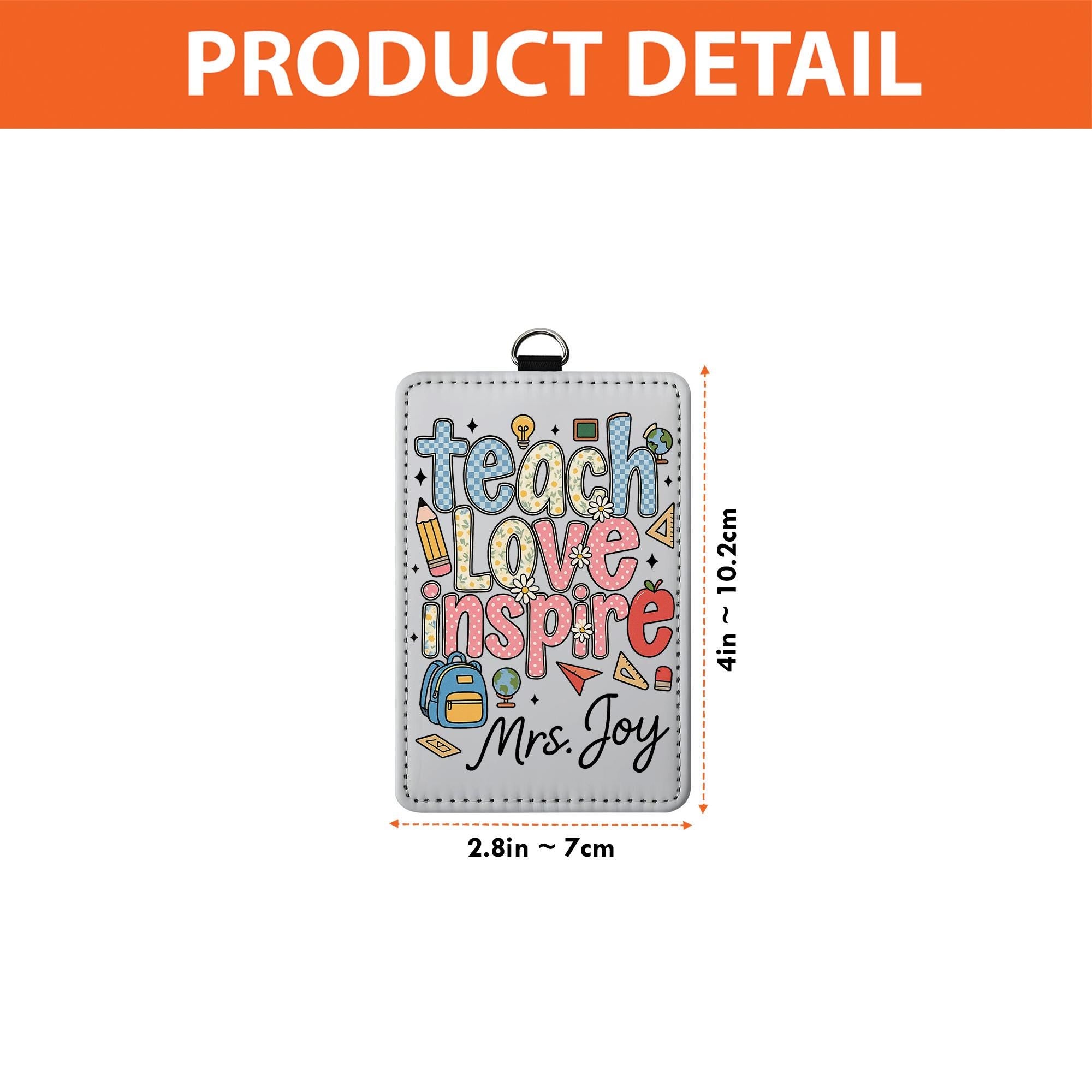 Teach Love Inspire Teacher ID Badge, Personalized Name Tag for Teacher, Cute Classroom Lanyard Holder for School Staff
