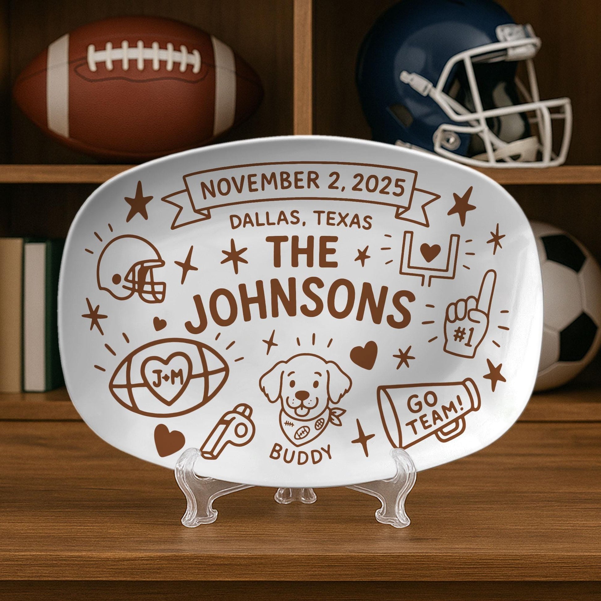 Custom Football Wedding Platter - Football Team Bride & Groom Gift, Sports Themed Wedding Decor, Keepsake for Bride and Groom, Bridal Shower