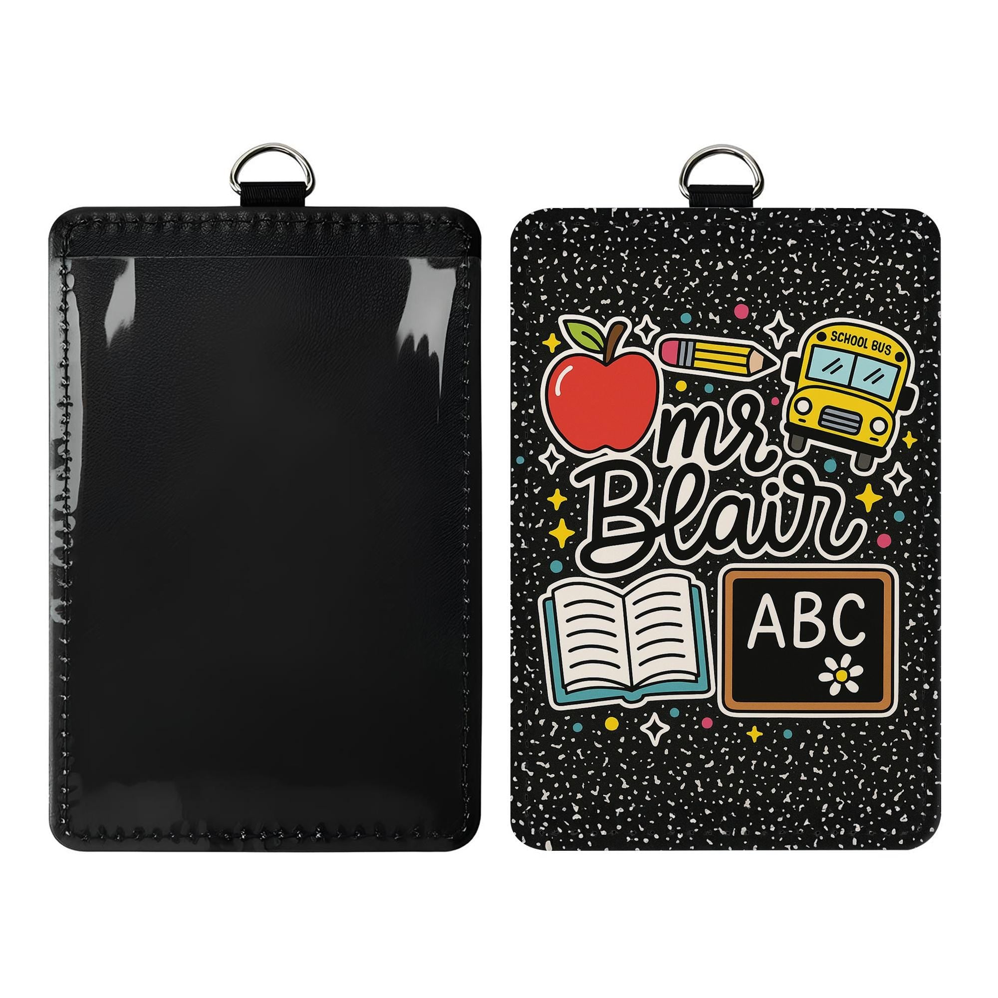 Personalized Teacher ID Badge Holder for Teacher, Cute ABC Chalkboard Lanyard Tag, Back to School Gift for Educators