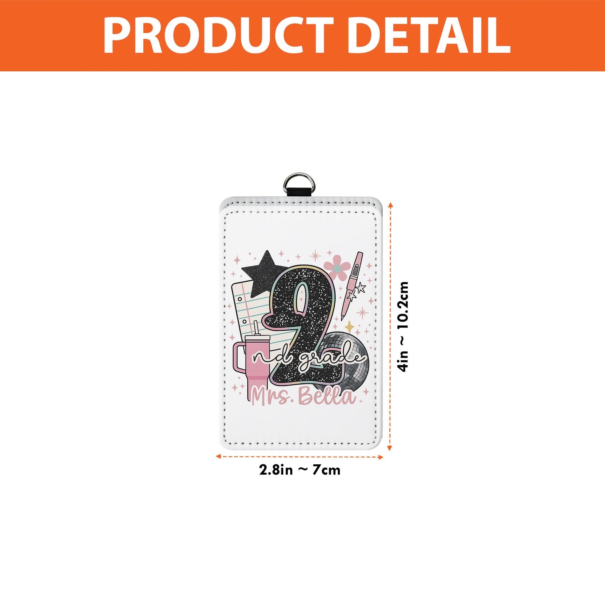 2nd Grade Teacher ID Badge Holder, Personalized Name Tag for Teacher, Cute Pink Glitter School Lanyard for Classroom Staff