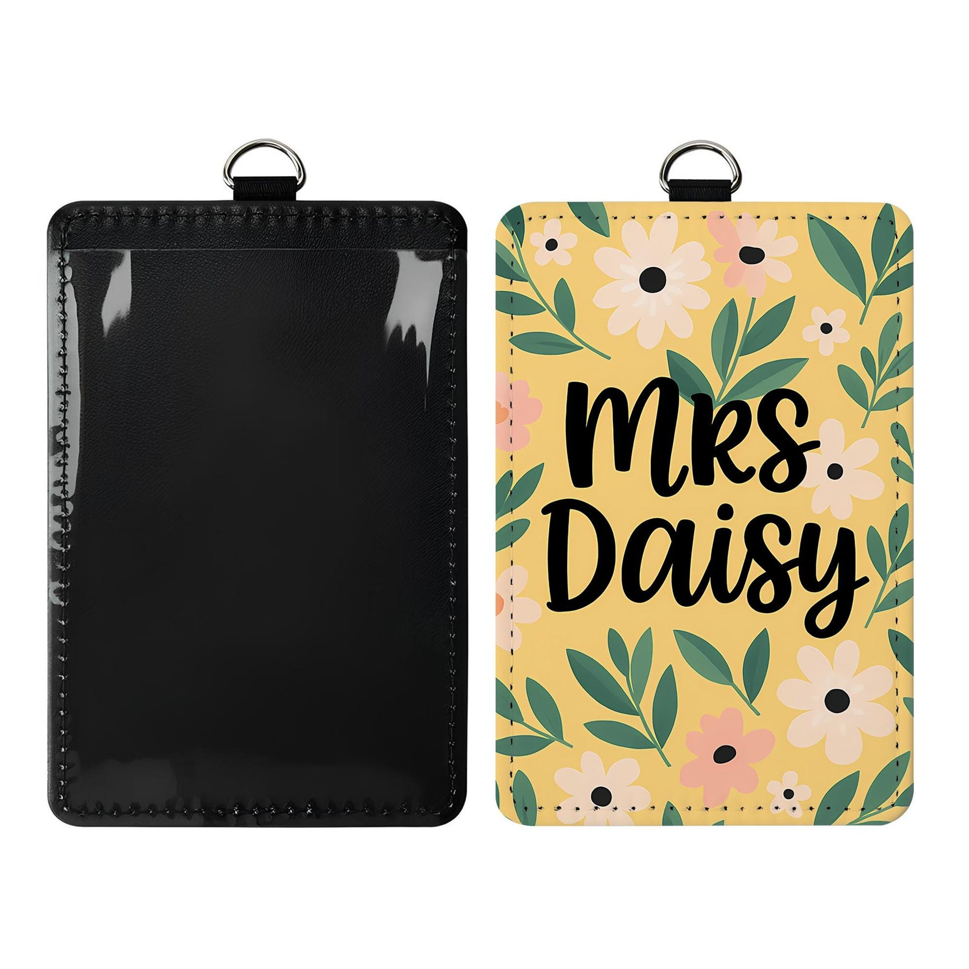 Floral Teacher ID Badge Holder, Personalized Name Tag for Teacher, Cute Pink Flower Lanyard Accessory for Classroom or School