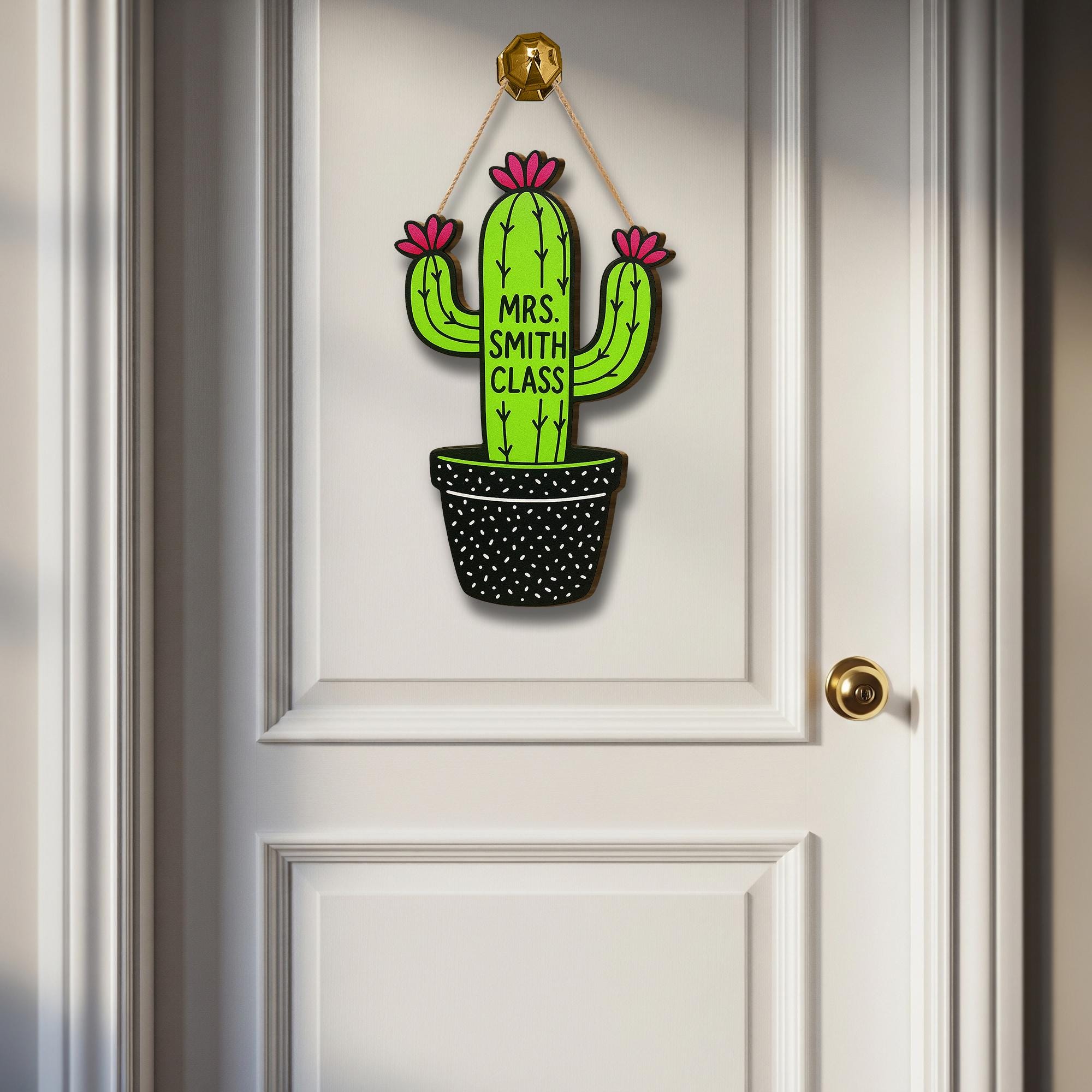 Cactus Classroom Door Sign, Personalized Wooden Decor, Personalized Teacher Name Hanger, Back to School Welcome Sign