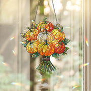 Pumpkin Bouquet Suncatcher – Autumn Window Hanging Decor, Fall Harvest Holographic Pumpkin Decoration, Thanksgiving Sun Catcher Gift