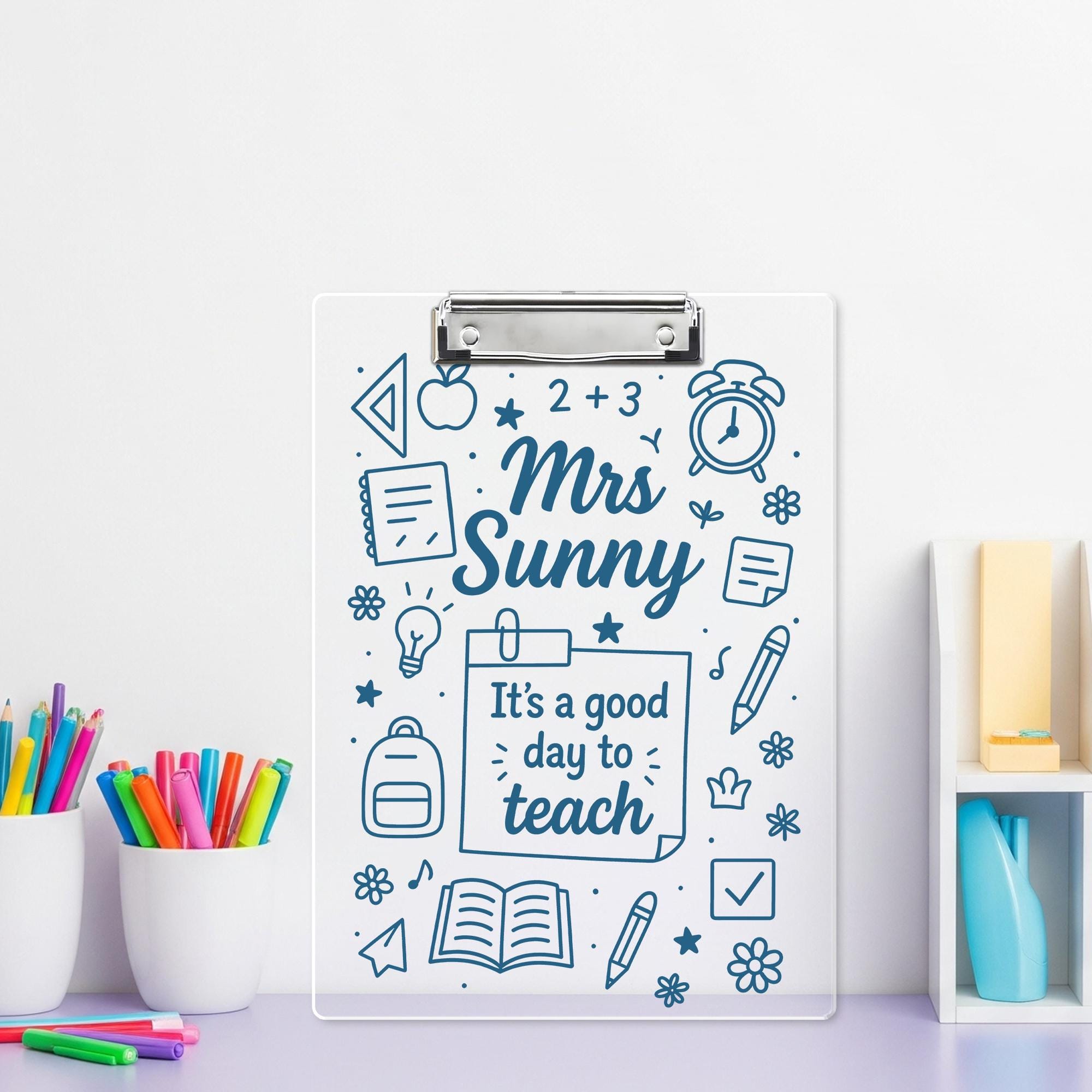 Personalized Teacher Clipboard for Teacher, Acrylic Dry Erase Board with “It’s a Good Day to Teach” Design, Cute School Gift