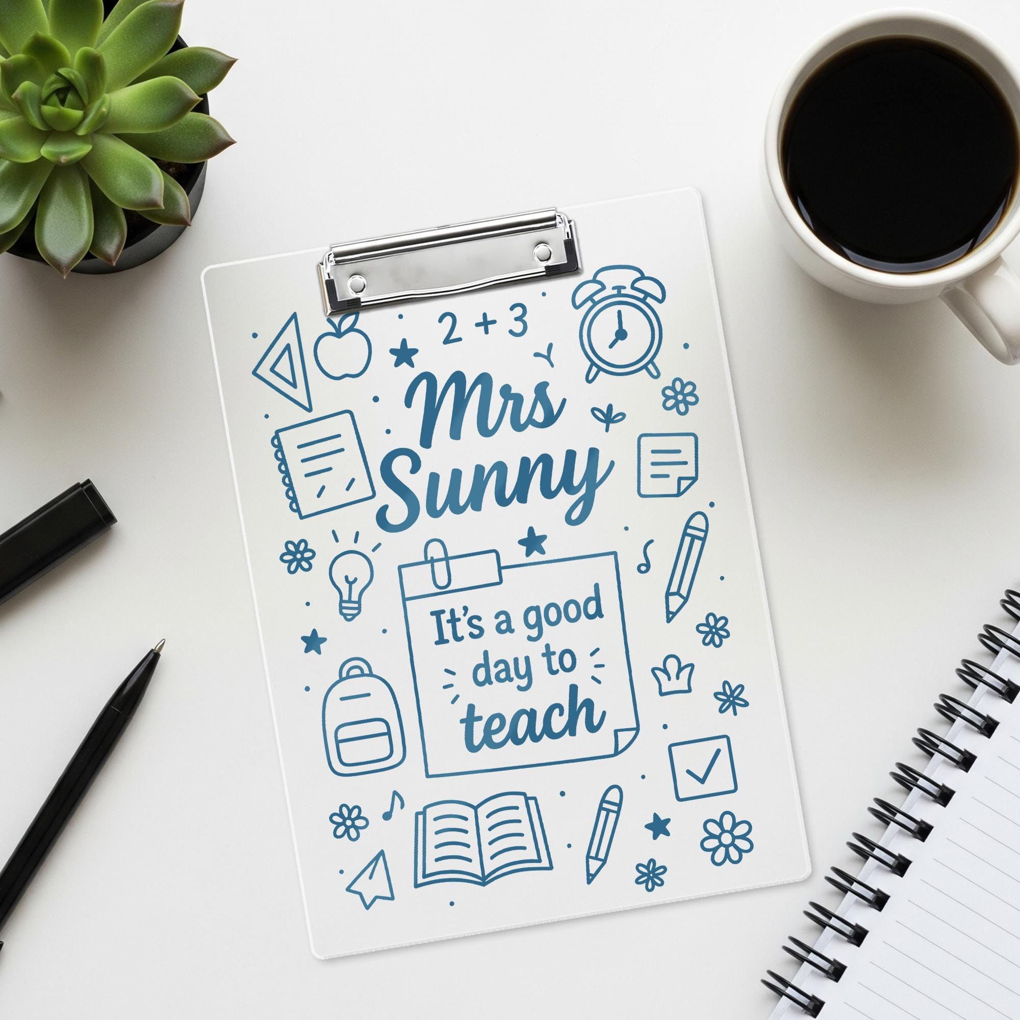 Personalized Teacher Clipboard for Teacher, Acrylic Dry Erase Board with “It’s a Good Day to Teach” Design, Cute School Gift