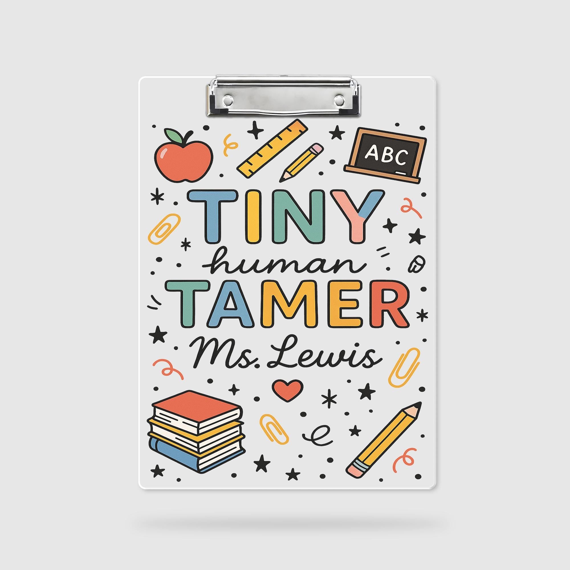 Tiny Human Tamer Teacher Clipboard, Personalized Acrylic Dry Erase Board for Teacher, Cute Classroom Gift for Educators