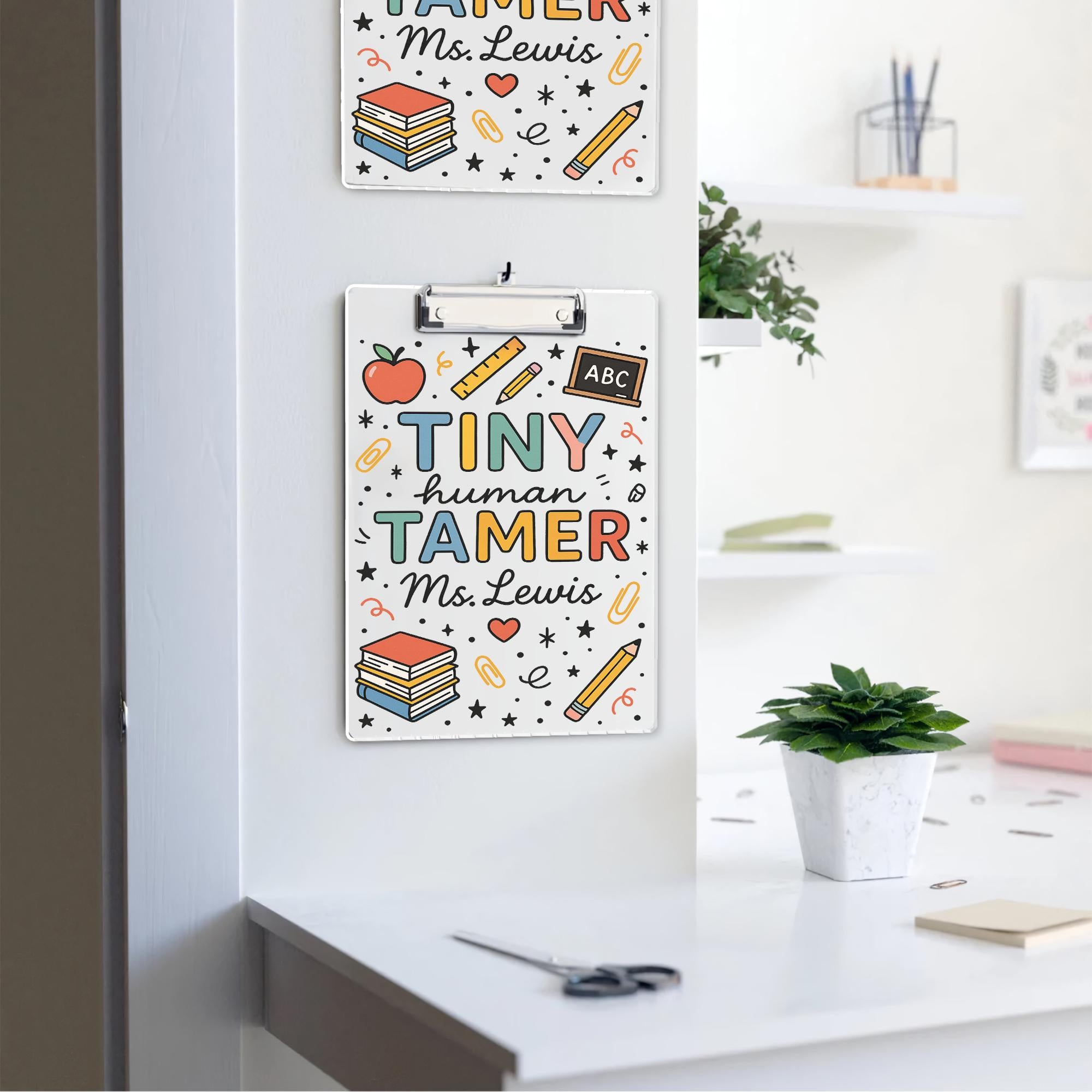 Tiny Human Tamer Teacher Clipboard, Personalized Acrylic Dry Erase Board for Teacher, Cute Classroom Gift for Educators