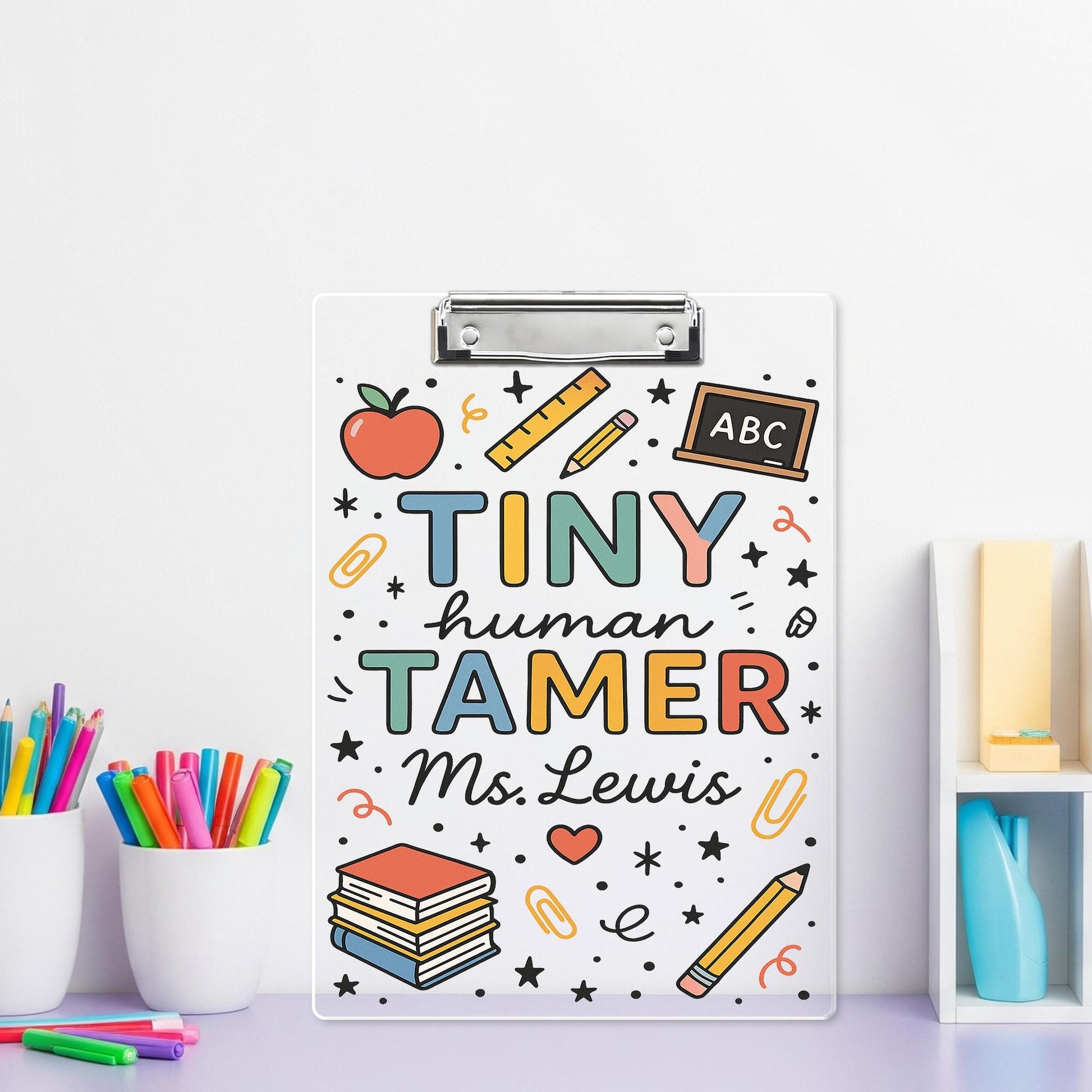 Tiny Human Tamer Teacher Clipboard, Personalized Acrylic Dry Erase Board for Teacher, Cute Classroom Gift for Educators