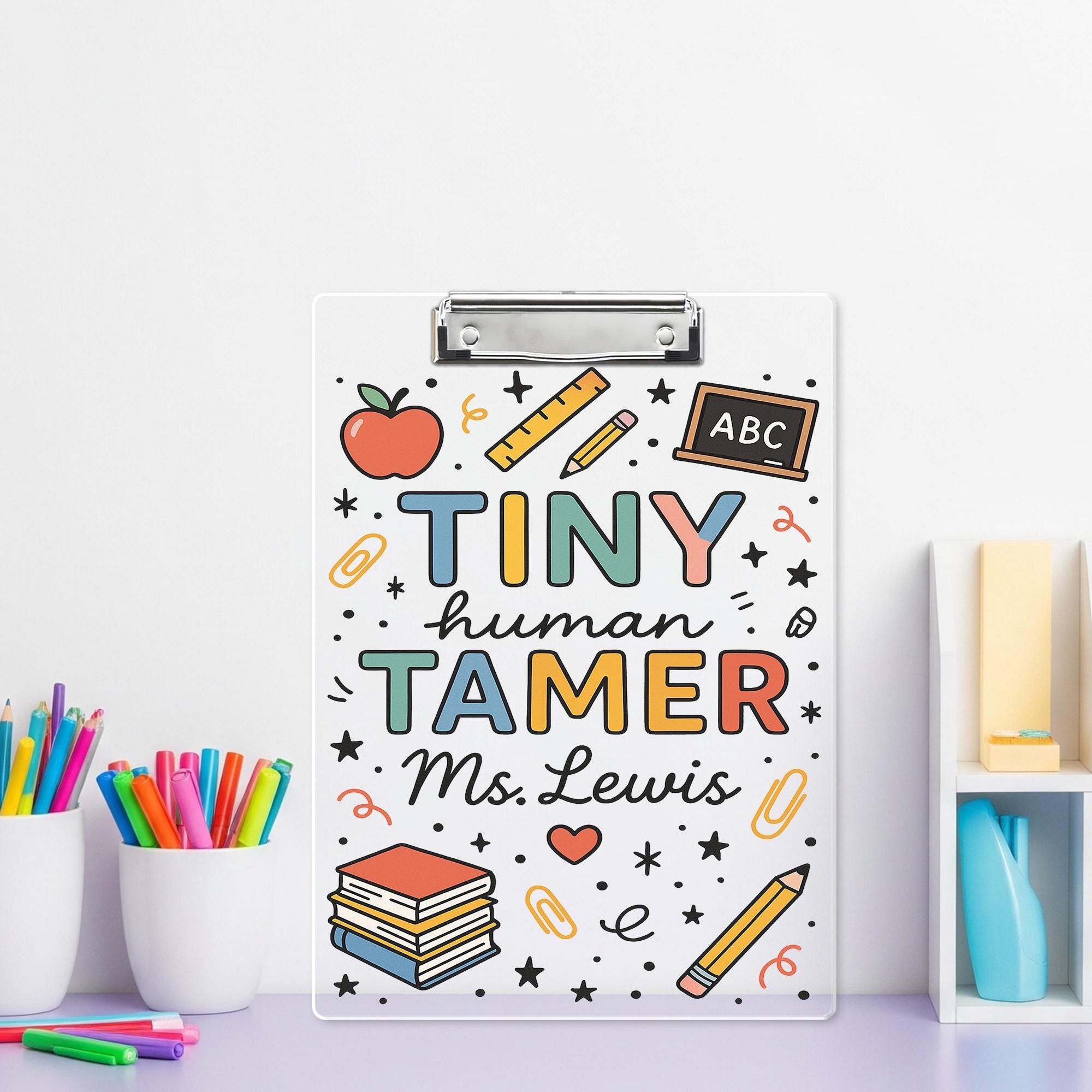 Tiny Human Tamer Teacher Clipboard, Personalized Acrylic Dry Erase Board for Teacher, Cute Classroom Gift for Educators