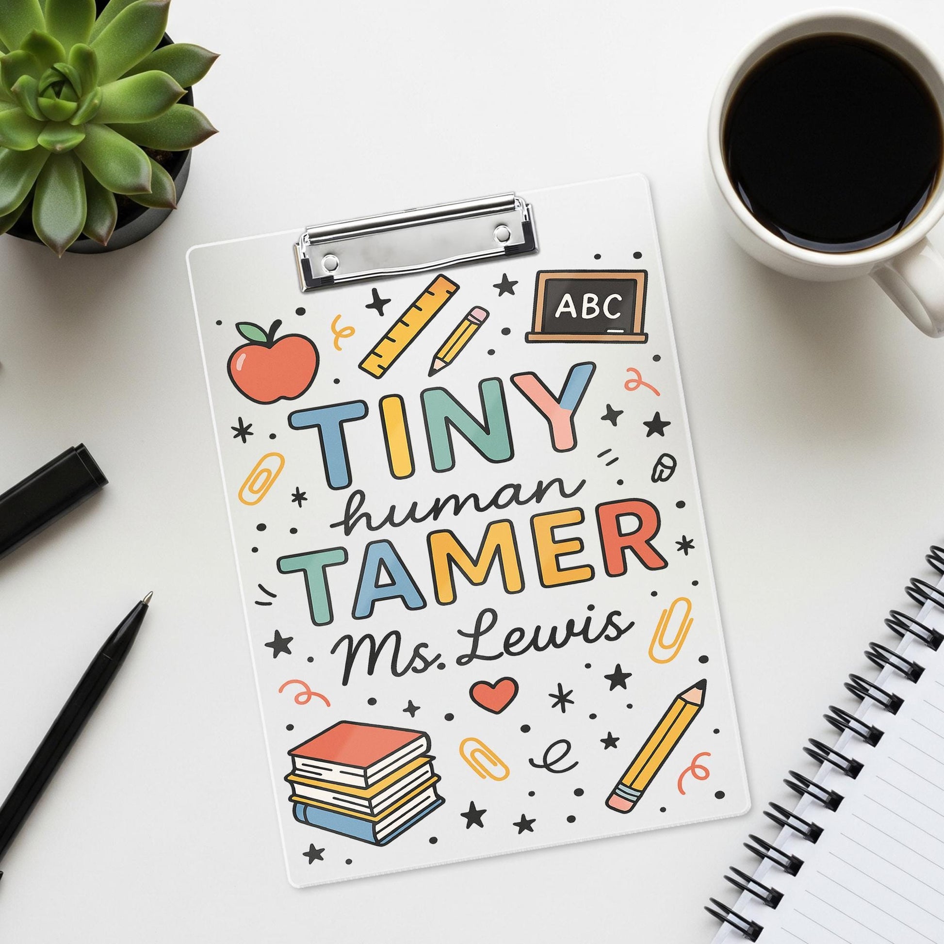 Tiny Human Tamer Teacher Clipboard, Personalized Acrylic Dry Erase Board for Teacher, Cute Classroom Gift for Educators