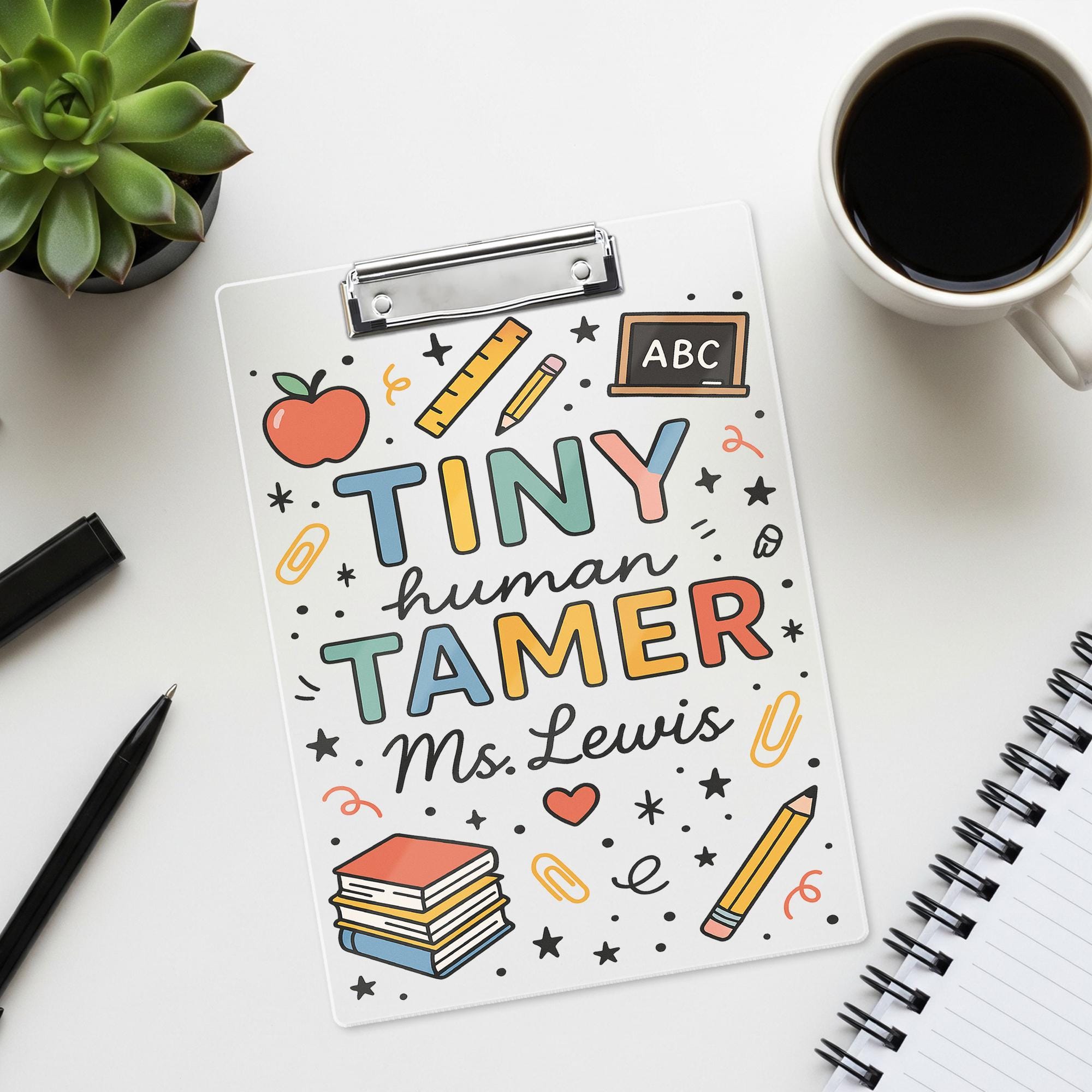 Tiny Human Tamer Teacher Clipboard, Personalized Acrylic Dry Erase Board for Teacher, Cute Classroom Gift for Educators