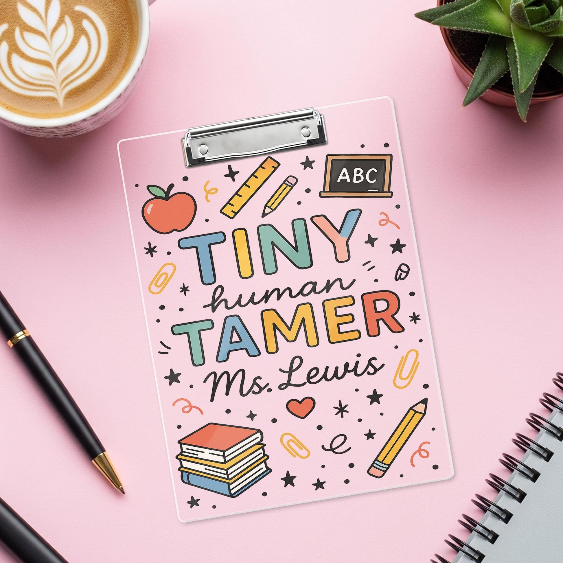 Tiny Human Tamer Teacher Clipboard, Personalized Acrylic Dry Erase Board for Teacher, Cute Classroom Gift for Educators