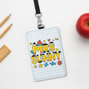 Personalized Teacher ID Badge Holder for Teacher, Cute Grid Design School Name Tag, Classroom Lanyard Accessory Gift
