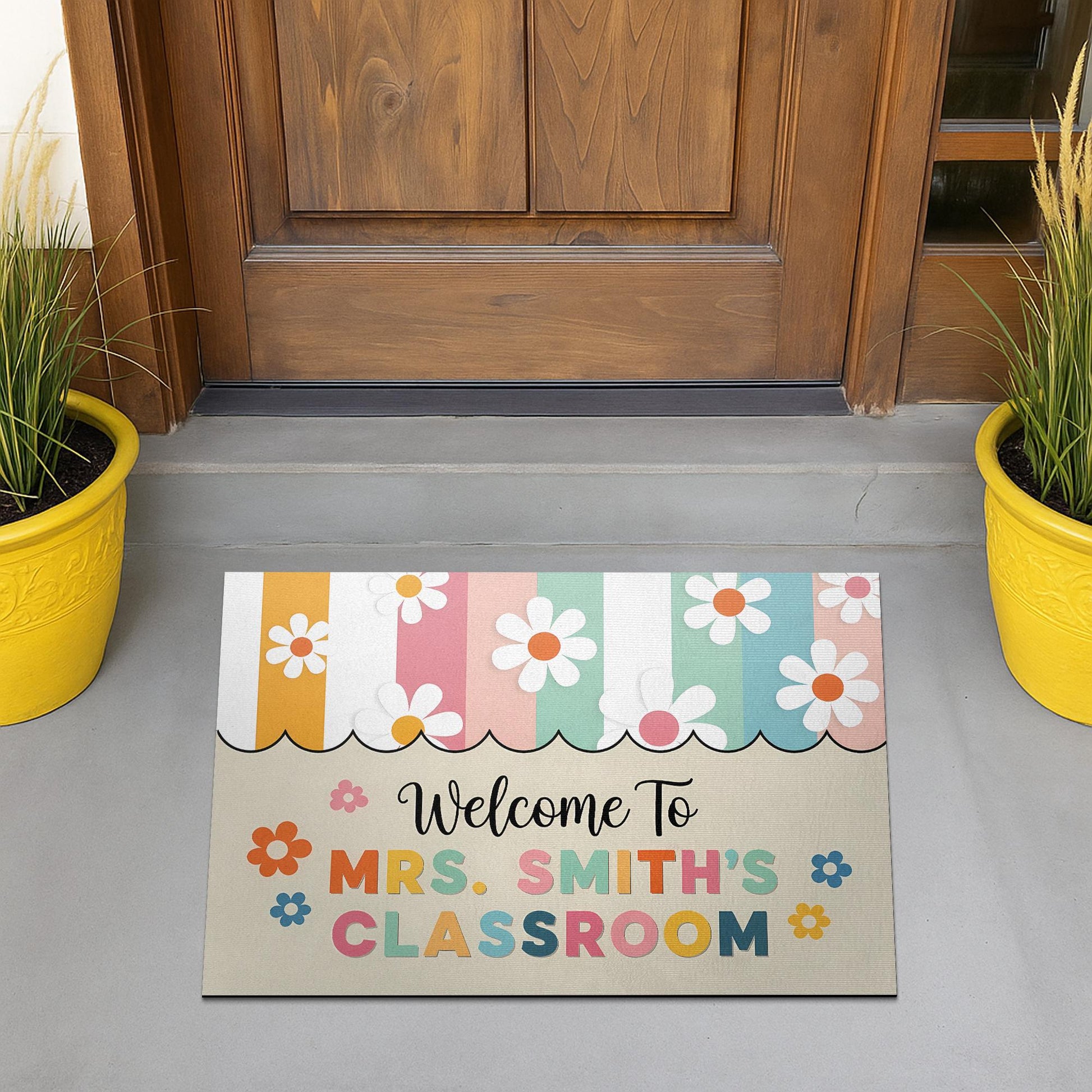 Personalized Teacher Doormat, Welcome to Classroom Mat, Floral Back to School Rug, Custom Teacher Gift, Classroom Entry Doormat