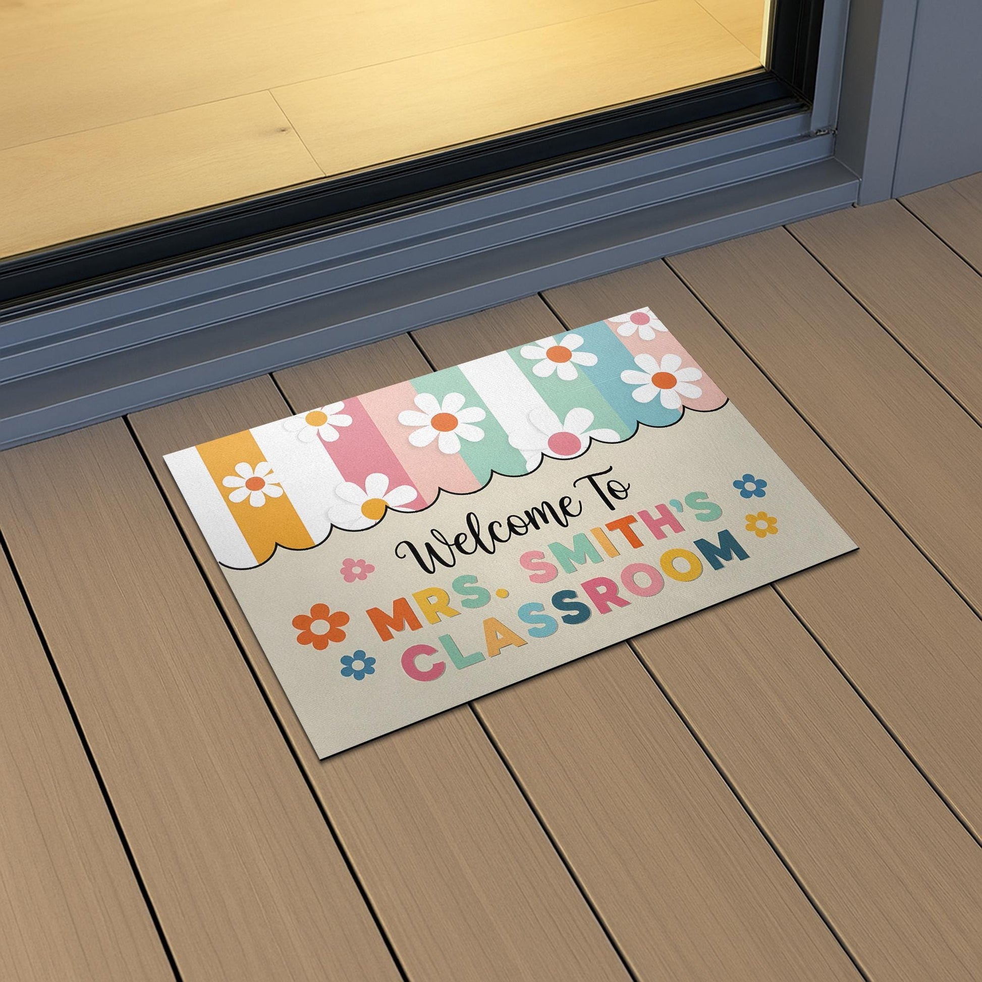 Personalized Teacher Doormat, Welcome to Classroom Mat, Floral Back to School Rug, Custom Teacher Gift, Classroom Entry Doormat