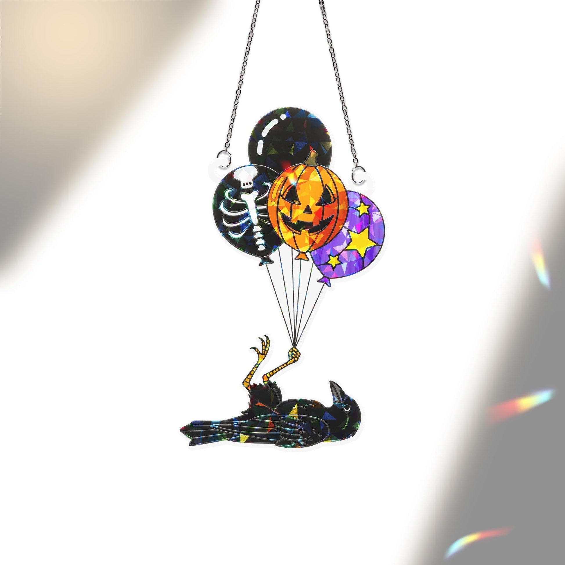 Spooky Crow Balloon Sun Catcher, Halloween Skeleton Pumpkin Window Prism, Gothic Home Decor Gift