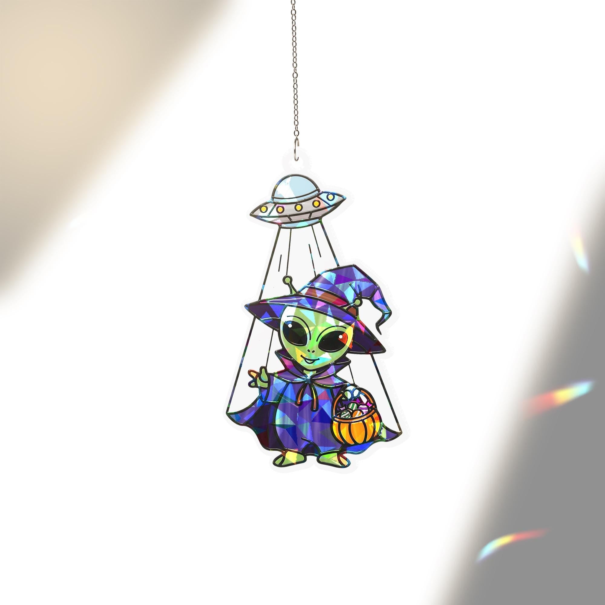 Alien Witch Sun Catcher, UFO Halloween Window Prism, Spooky Kawaii Home Decor Gift