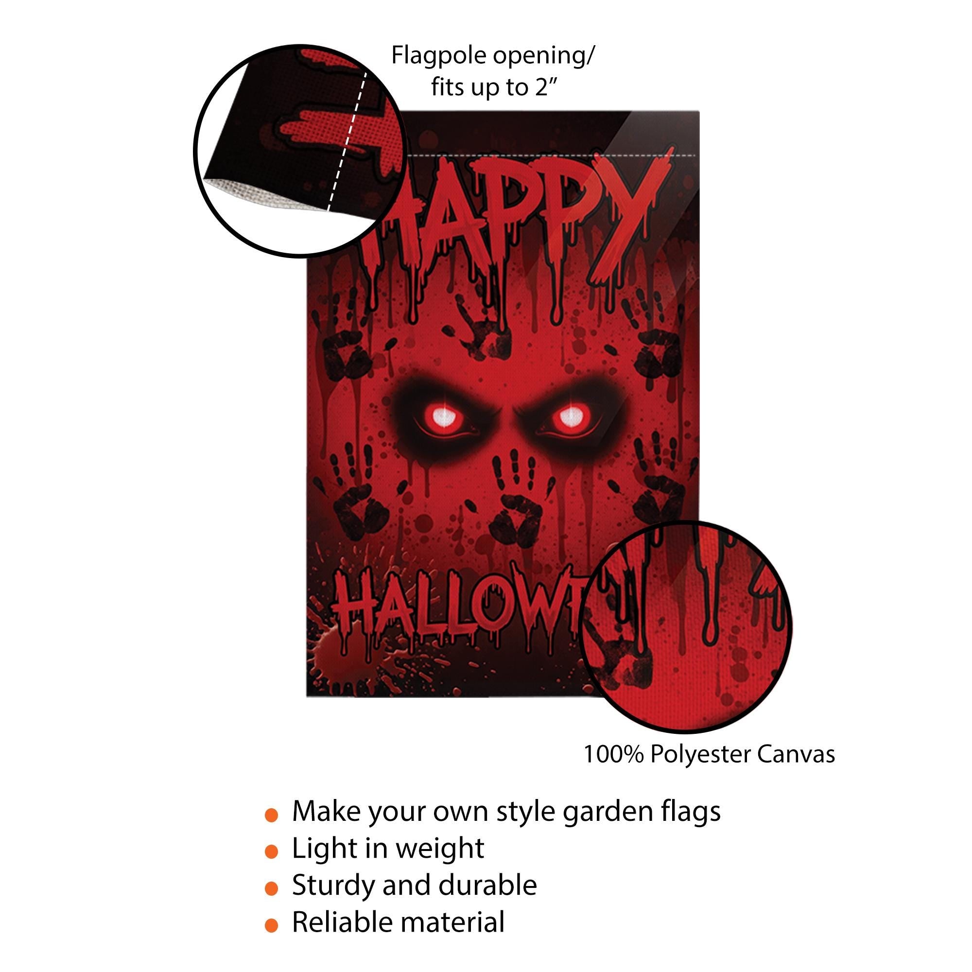 Bloody Eyes Halloween Garden Flag, Spooky Red Handprint Yard Decor, Happy Halloween Banner
