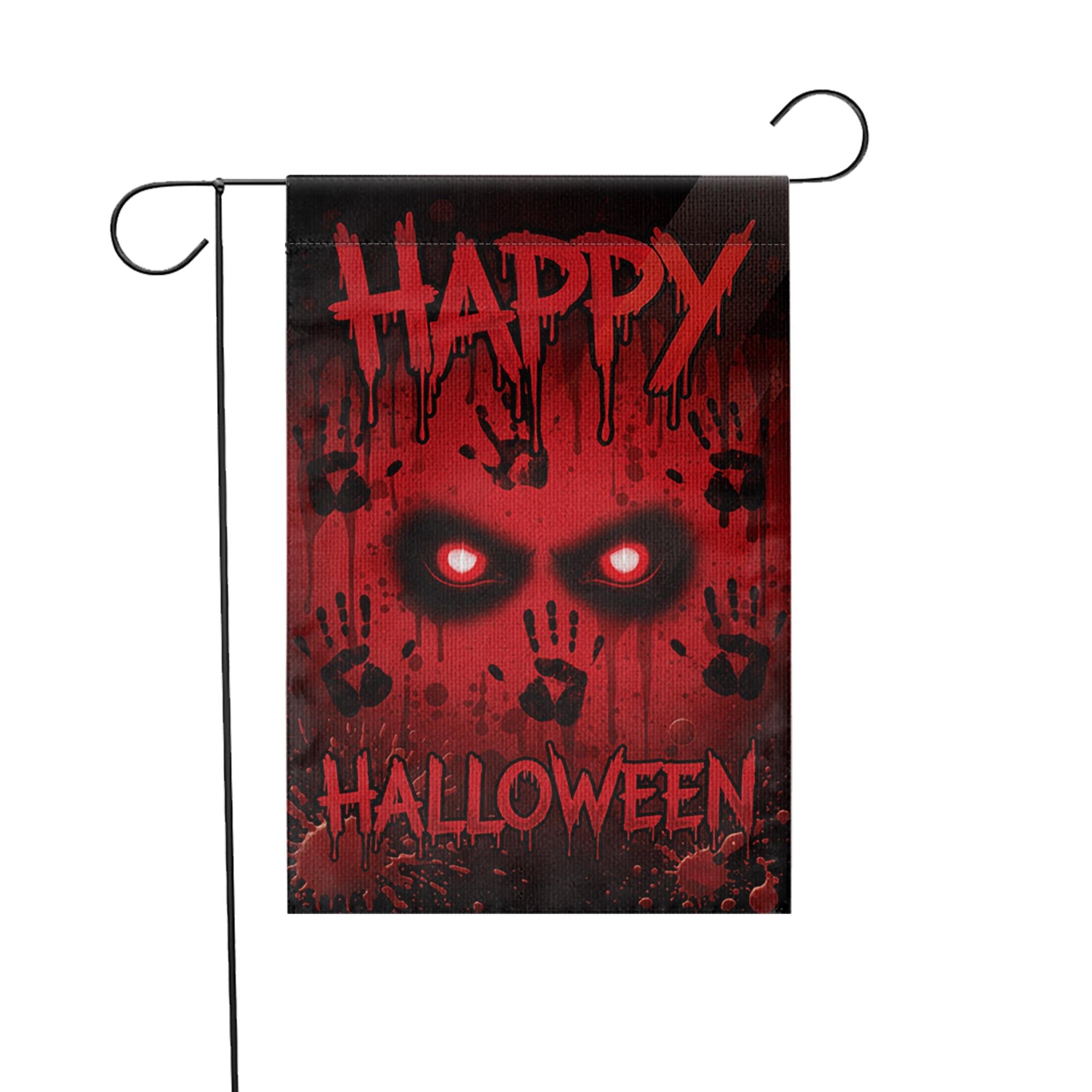 Bloody Eyes Halloween Garden Flag, Spooky Red Handprint Yard Decor, Happy Halloween Banner