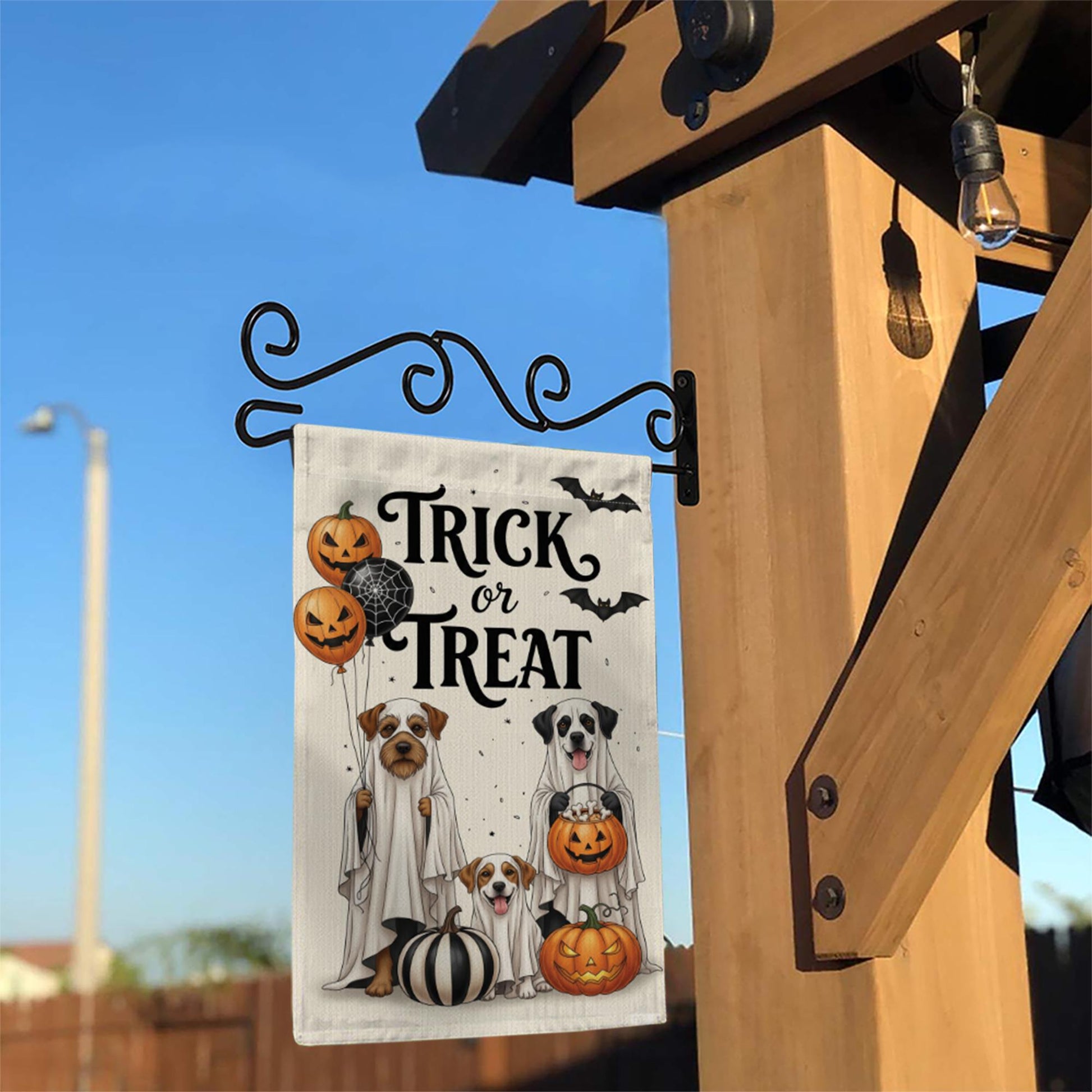 Trick or Treat Dog Garden Flag, Halloween Ghost Dogs Yard Decor, Spooky Pet Lover Banner