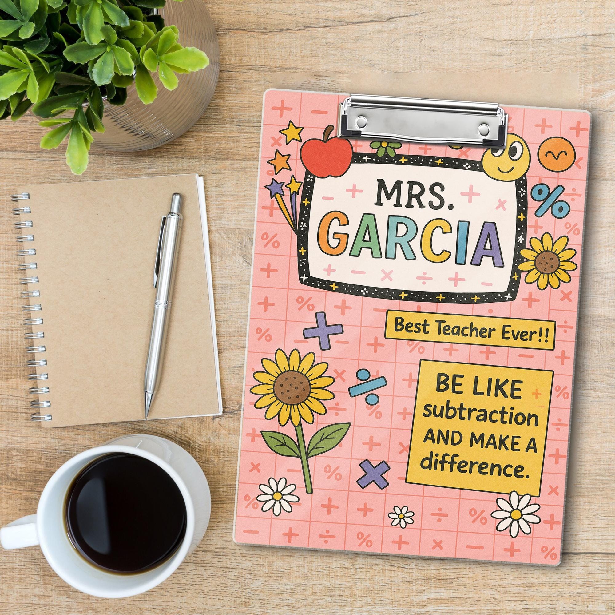 Personalized Math Teacher Clipboard with Custom Name – Fun Back to School Gift, Be Like Subtraction and Make a Difference