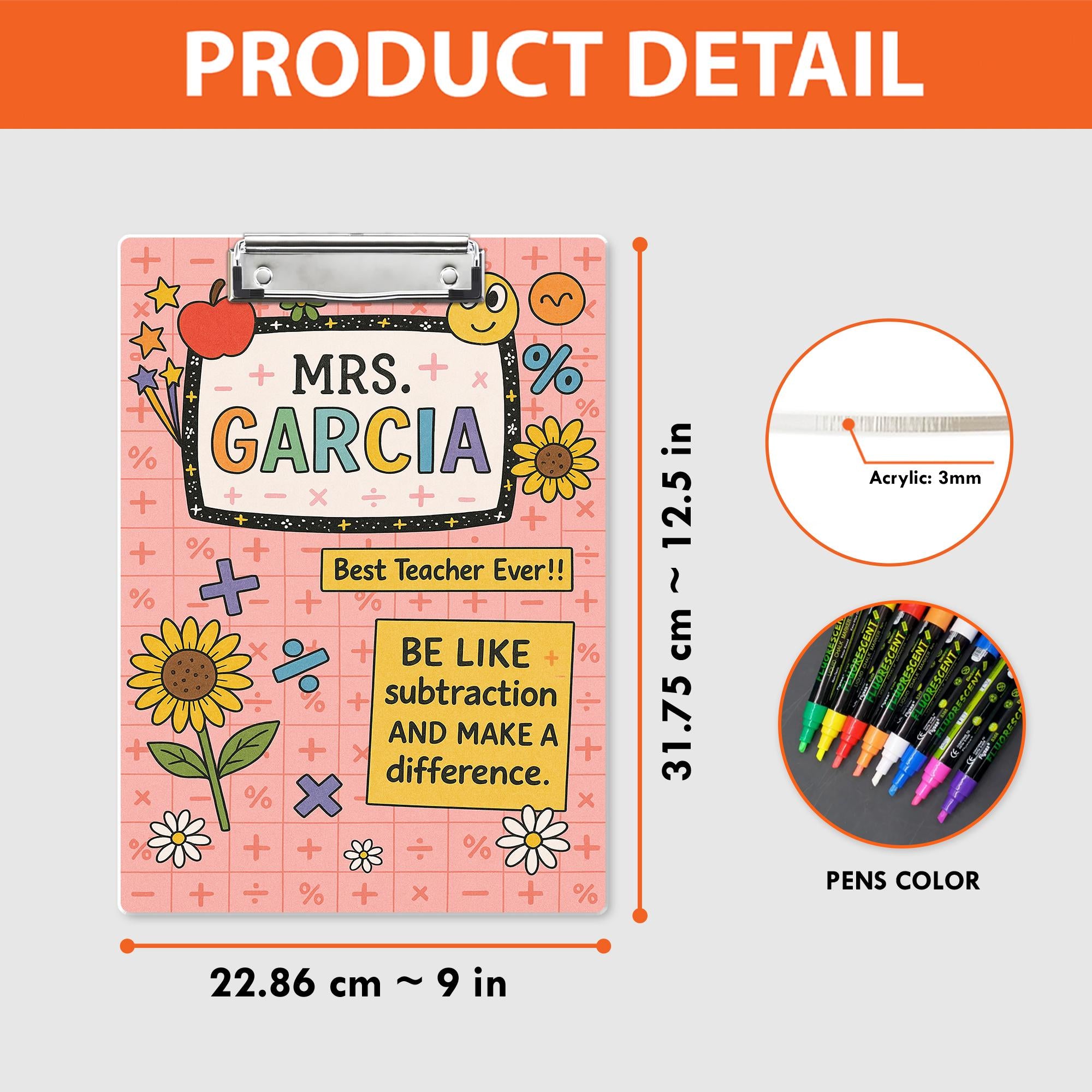 Personalized Math Teacher Clipboard with Custom Name – Fun Back to School Gift, Be Like Subtraction and Make a Difference