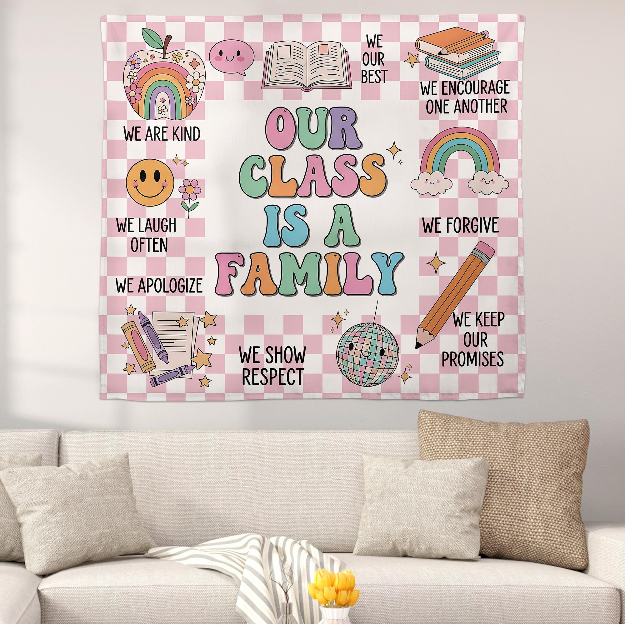 Our Class Is A Family Classroom Tapestry, Welcome to Our Classroom Banner, Teacher Classroom Wall Decor, Back To School,Teacher Banner Decor