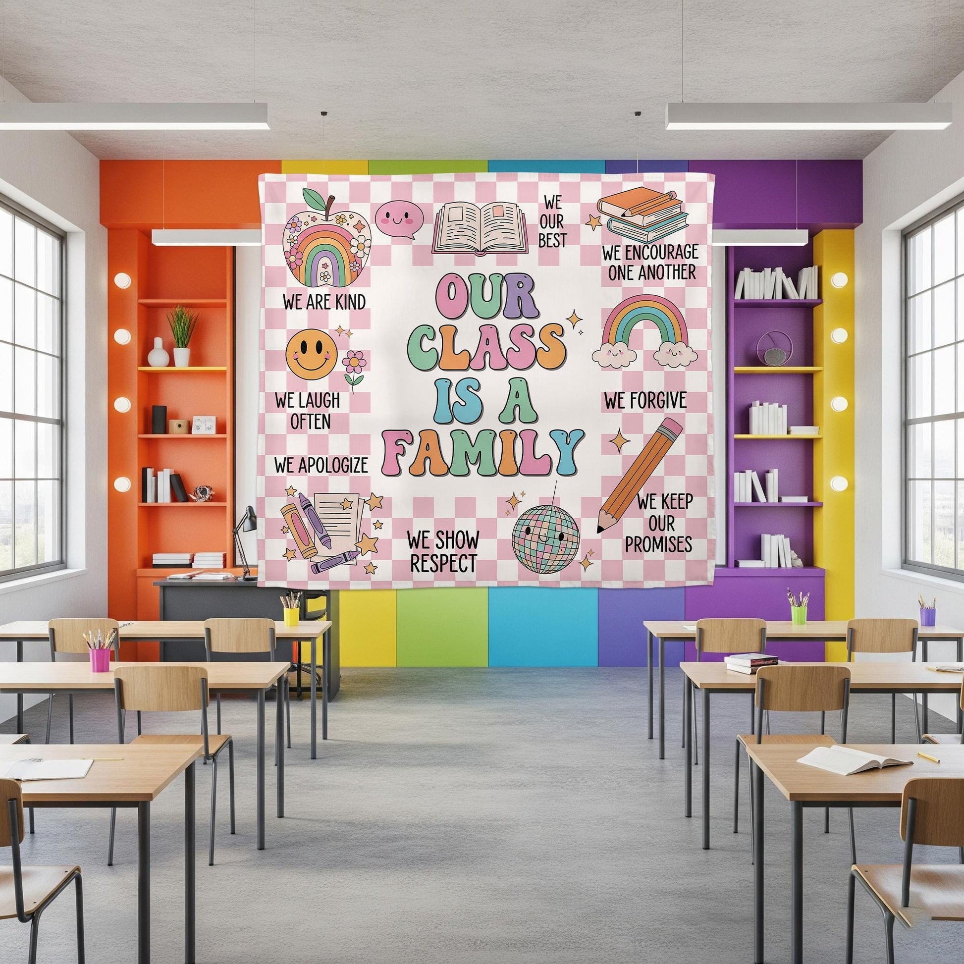 Our Class Is A Family Classroom Tapestry, Welcome to Our Classroom Banner, Teacher Classroom Wall Decor, Back To School,Teacher Banner Decor
