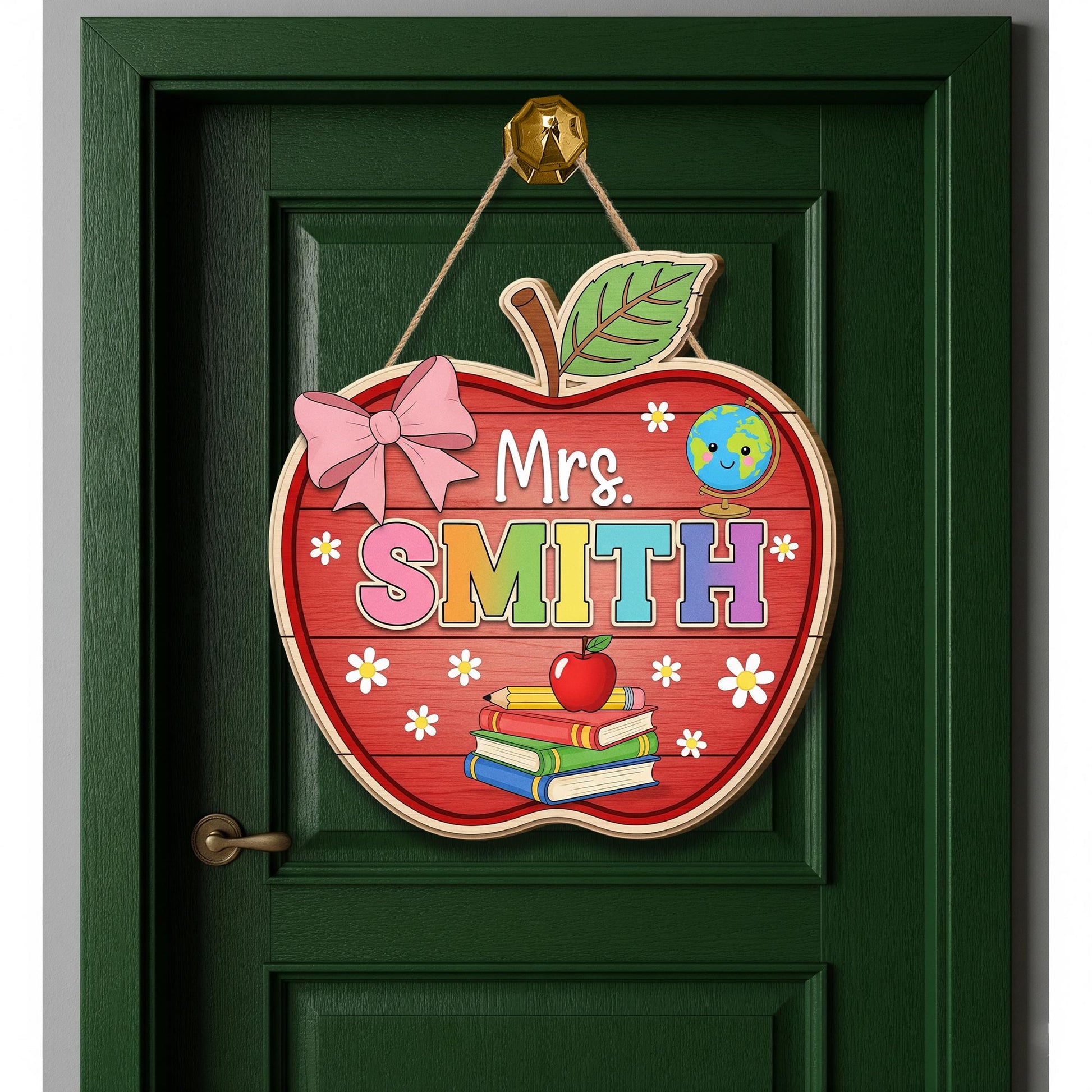 Personalized Apple Teacher Door Sign – Custom Classroom Decor with Name – Back to School Gift – Cute Hanging Sign for Teachers, Educators