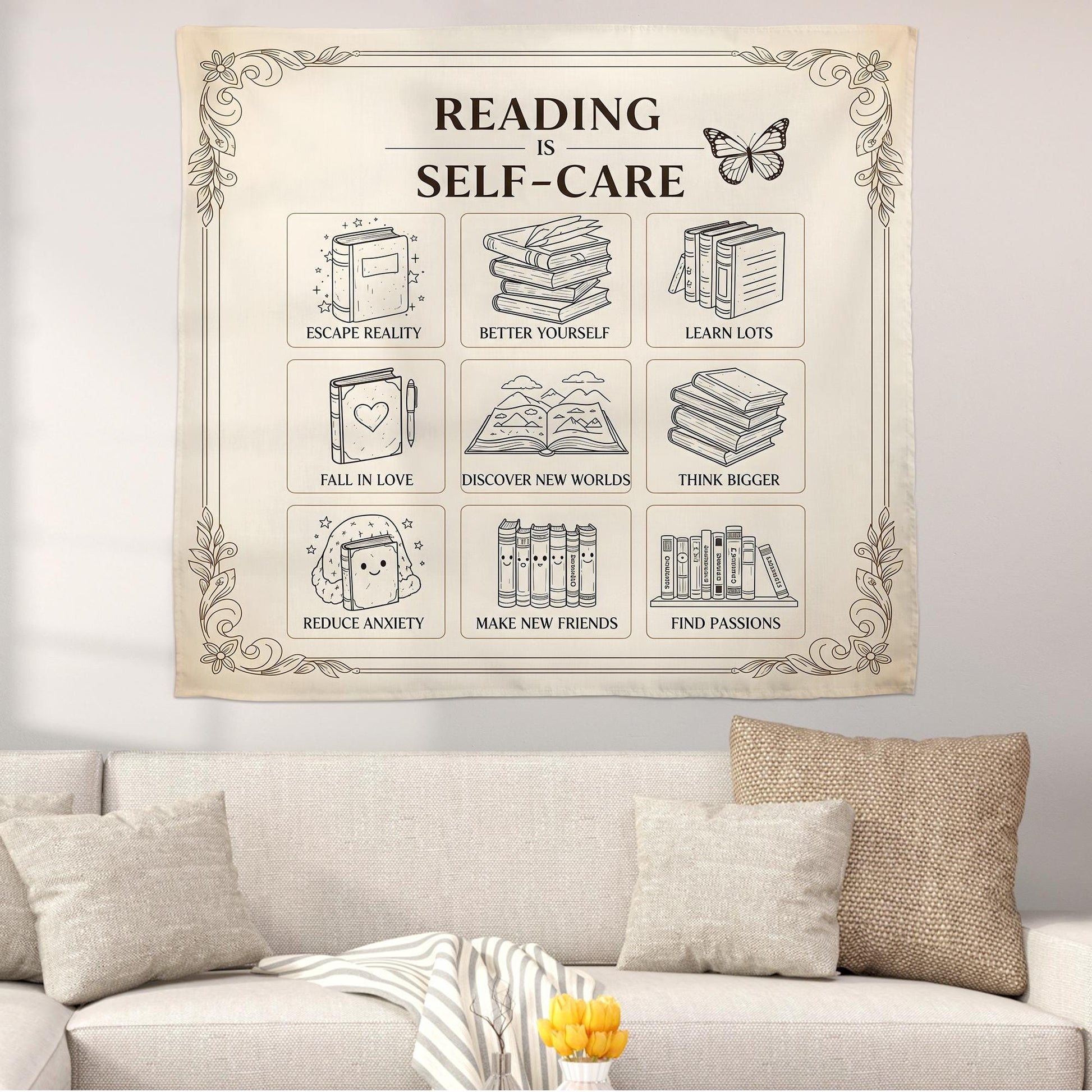 Reading Is Self Care Classroom Decor, Book Lover Gift, Classroom Tapestry, Groovy Classroom Banner,Reading Teacher Gift,Teacher Appreciation