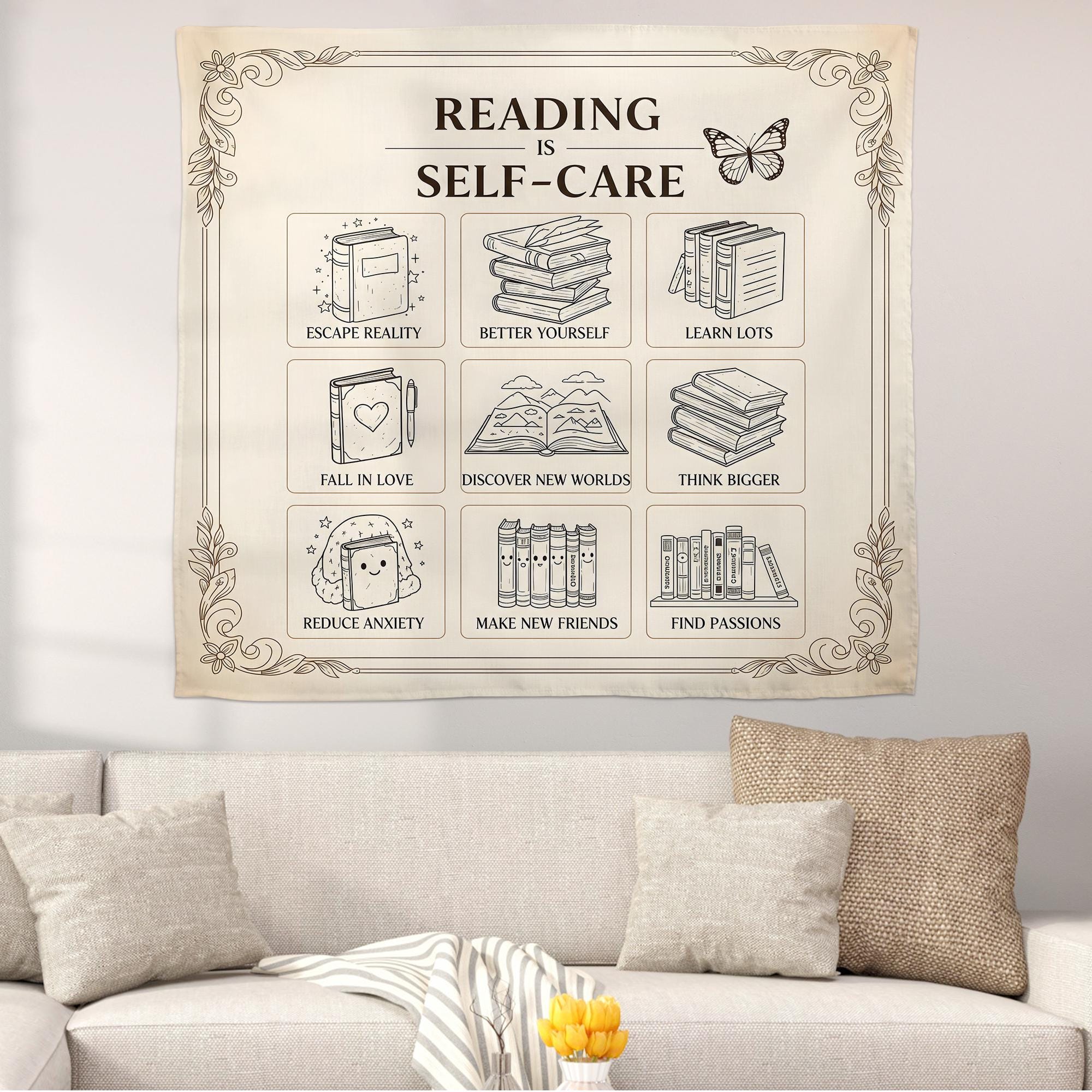 Reading Is Self Care Classroom Decor, Book Lover Gift, Classroom Tapestry, Groovy Classroom Banner,Reading Teacher Gift,Teacher Appreciation