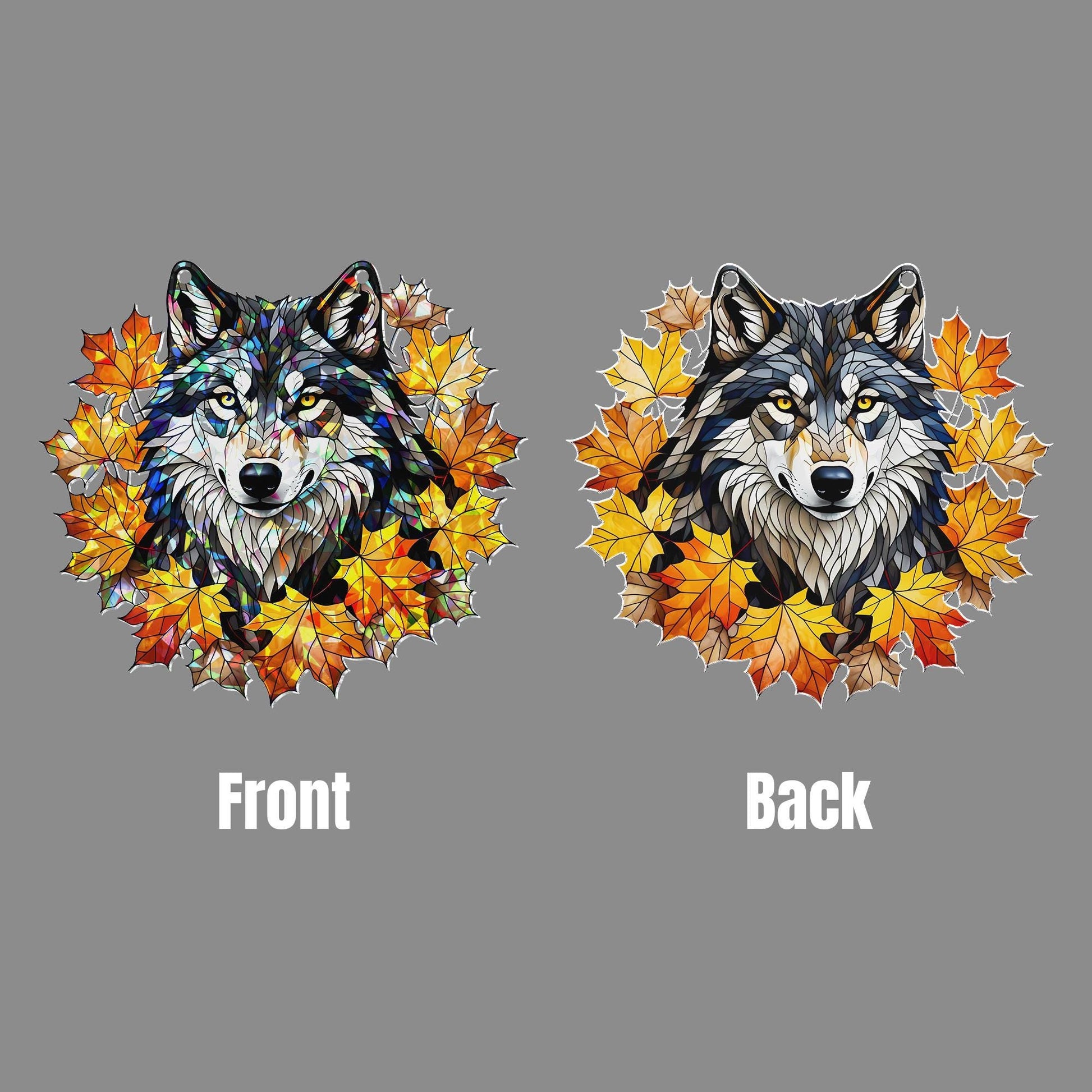 Wolf Acrylic Window Hanging – Autumn Leaves Suncatcher, Fall Animal Decor, Rustic Wildlife Window Art, Woodland Cabin Home Decoration