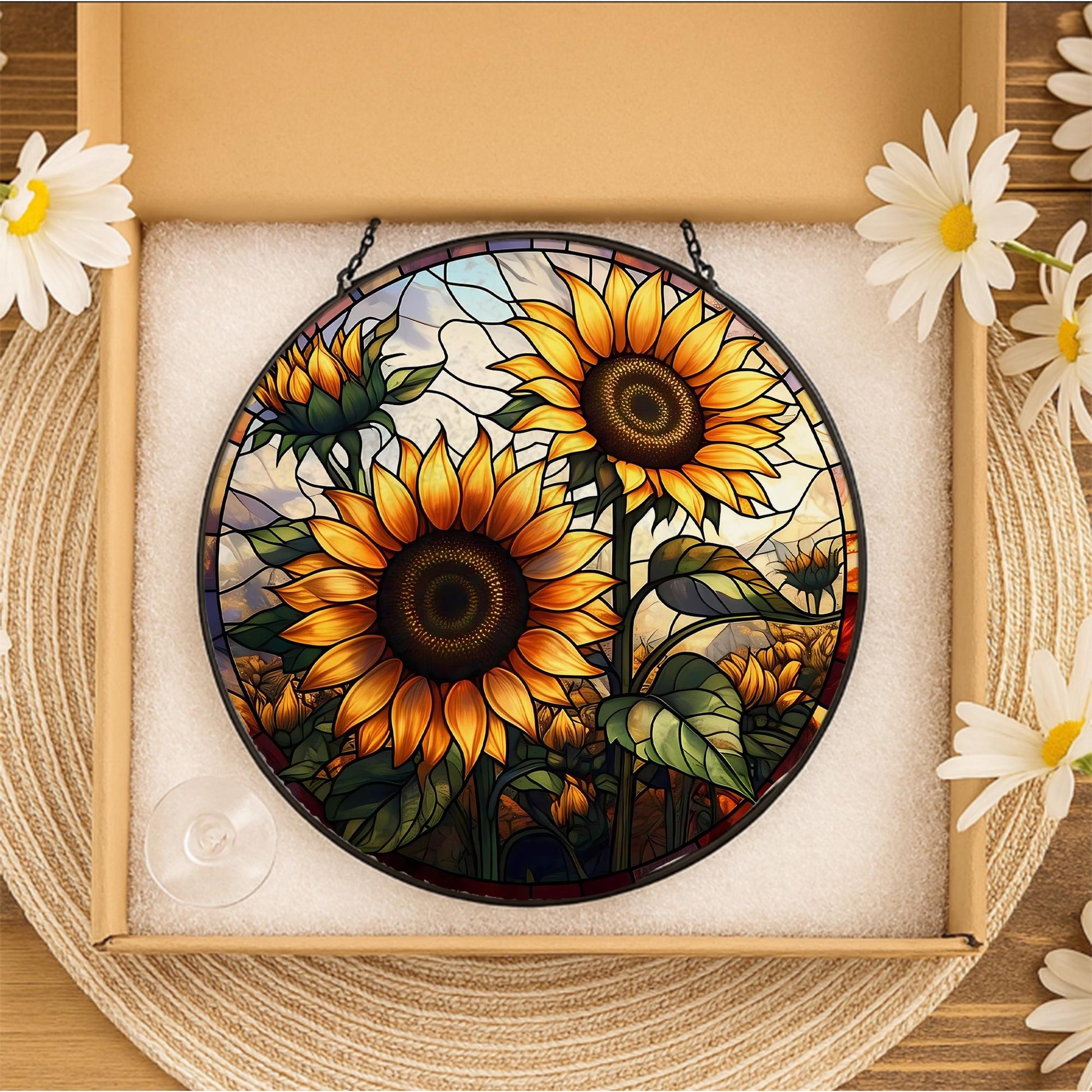 Sunflower Glass Suncatcher for Autumn – Fall Window Hanging Decor, Rustic Farmhouse Sunflower Art, Garden Gift, Bright Seasonal Decoration