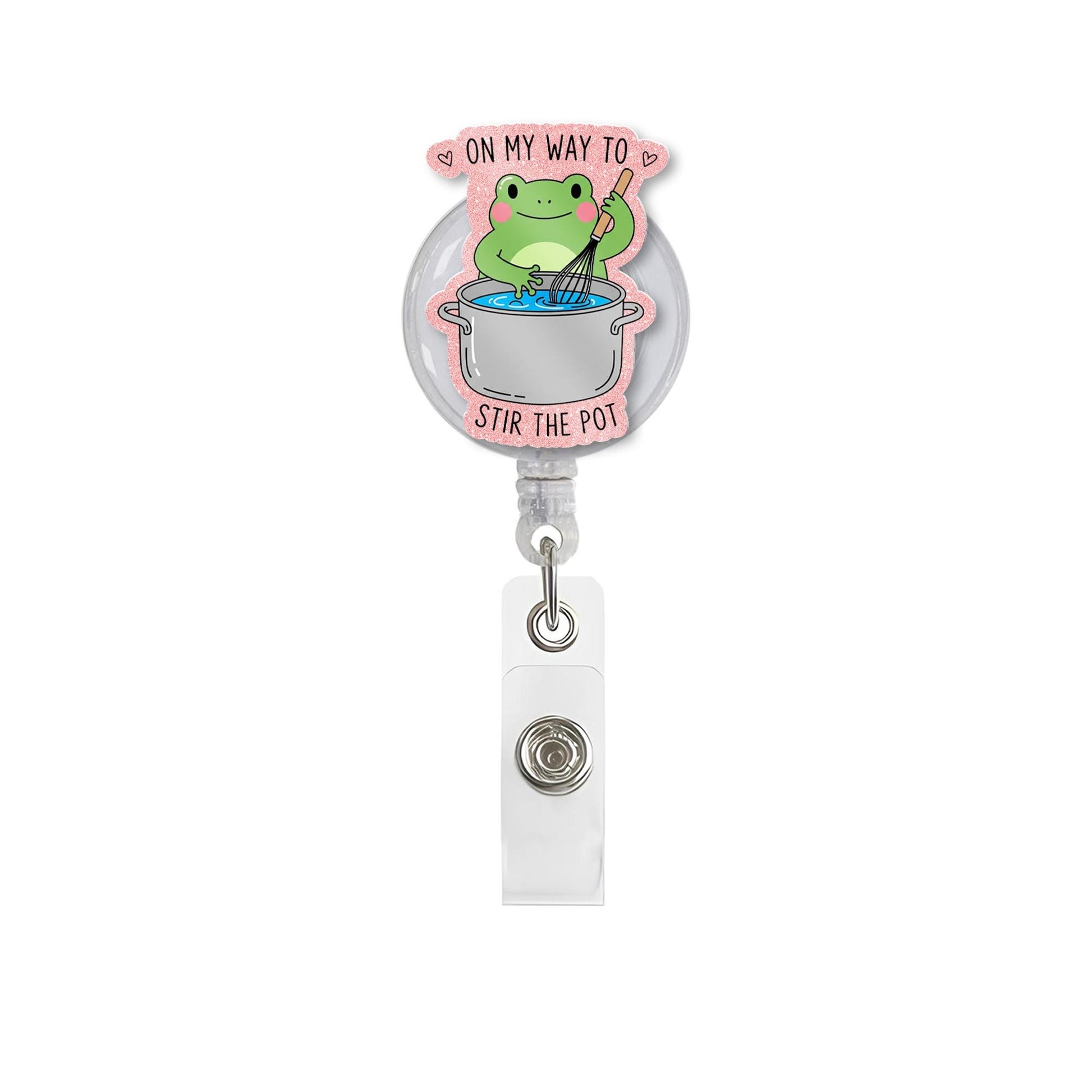 Funny Frog Badge Reel, On My Way to Stir the Pot, Cute ID Holder, Nurse Badge Clip, Office Humor Gift, Retractable Name Tag