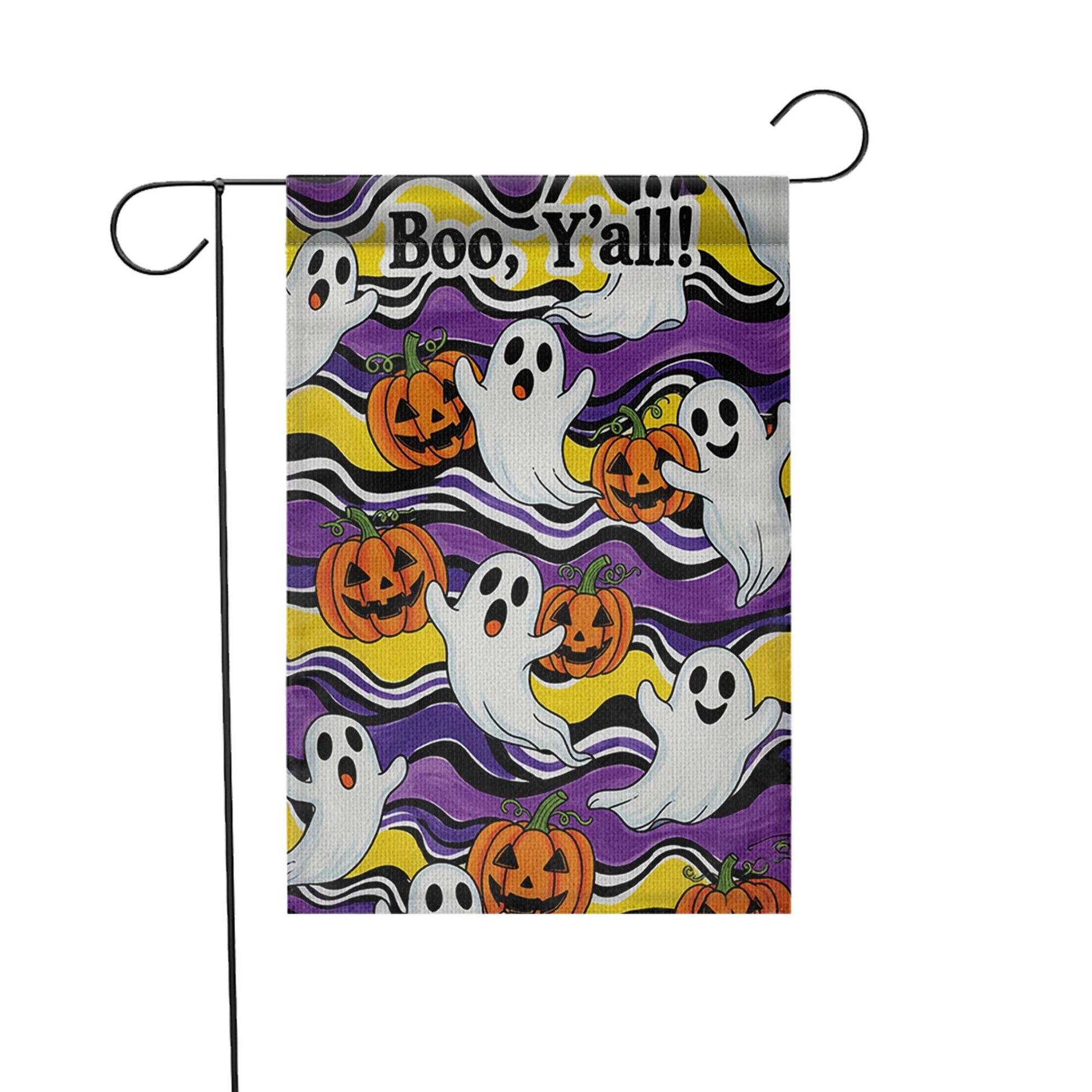 Boo Y’all Garden Flag, Cute Ghost and Pumpkin Halloween Decor, Funny Southern Fall Yard Flag, Outdoor Spooky Holiday Sign