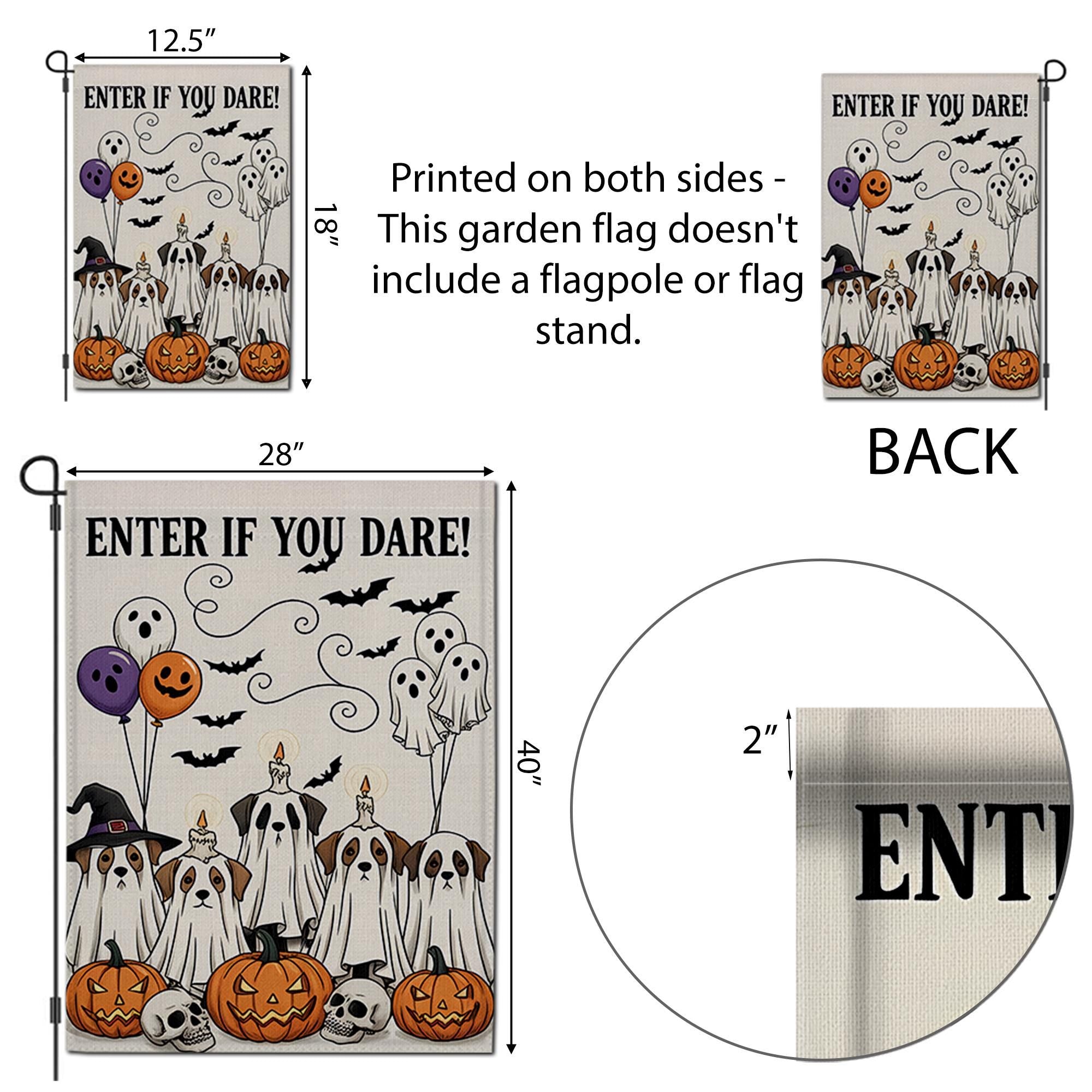 Enter If You Dare Garden Flag, Halloween Dog Ghost Decor, Funny Spooky Yard Sign, Pumpkin and Skull Fall Outdoor Decoration