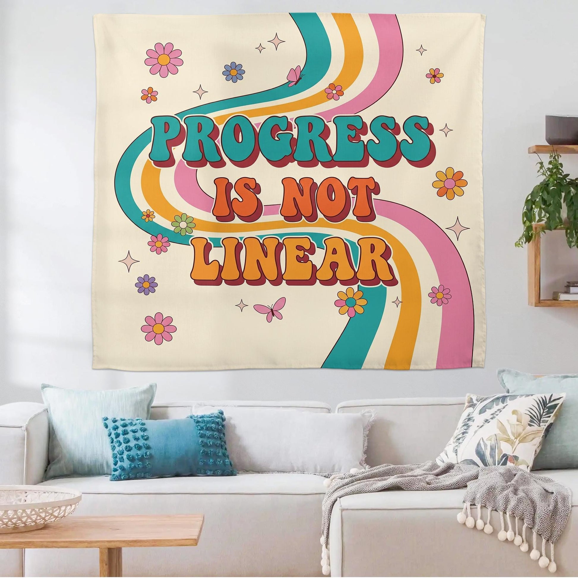 Teacher Classroom Tapestry, Progress Is Not Linear Teacher Tapestry, Teacher Back To School Gifts, Rainbow Motivational Classroom Banner