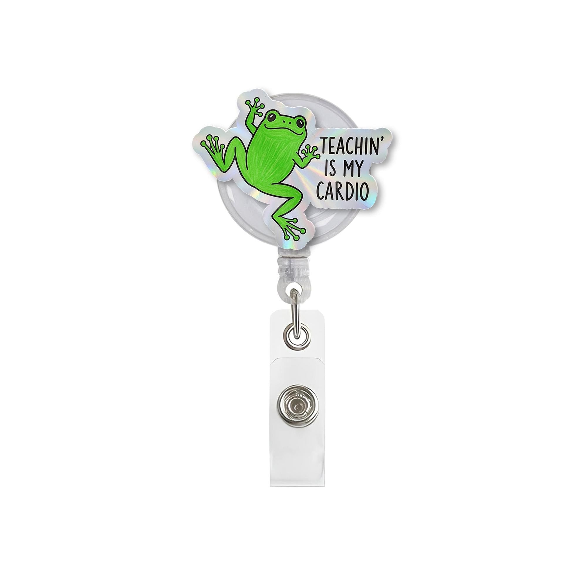Frog Badge Reel, Teachin' Is My Cardio Badge Holder, Funny Teacher ID Reel, Retractable Badge Clip, Cute Teacher Gift, Lanyard Accessory