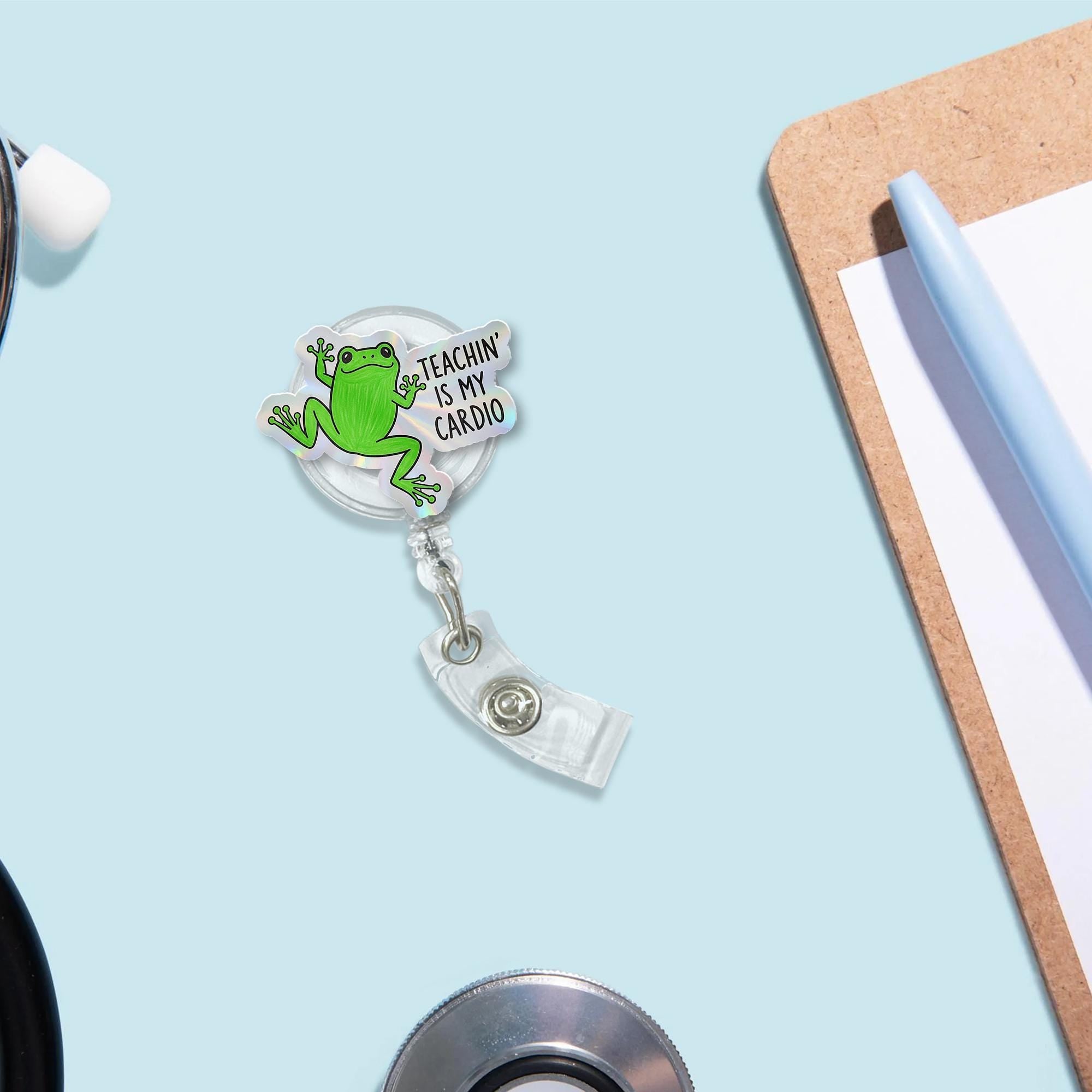 Frog Badge Reel, Teachin' Is My Cardio Badge Holder, Funny Teacher ID Reel, Retractable Badge Clip, Cute Teacher Gift, Lanyard Accessory