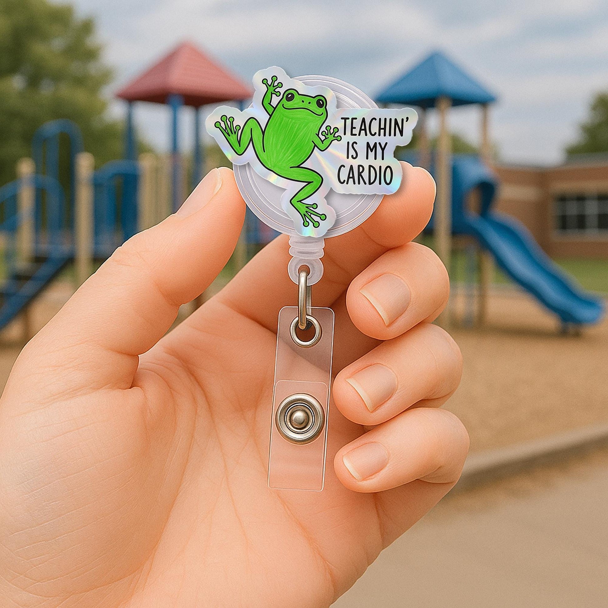 Frog Badge Reel, Teachin' Is My Cardio Badge Holder, Funny Teacher ID Reel, Retractable Badge Clip, Cute Teacher Gift, Lanyard Accessory