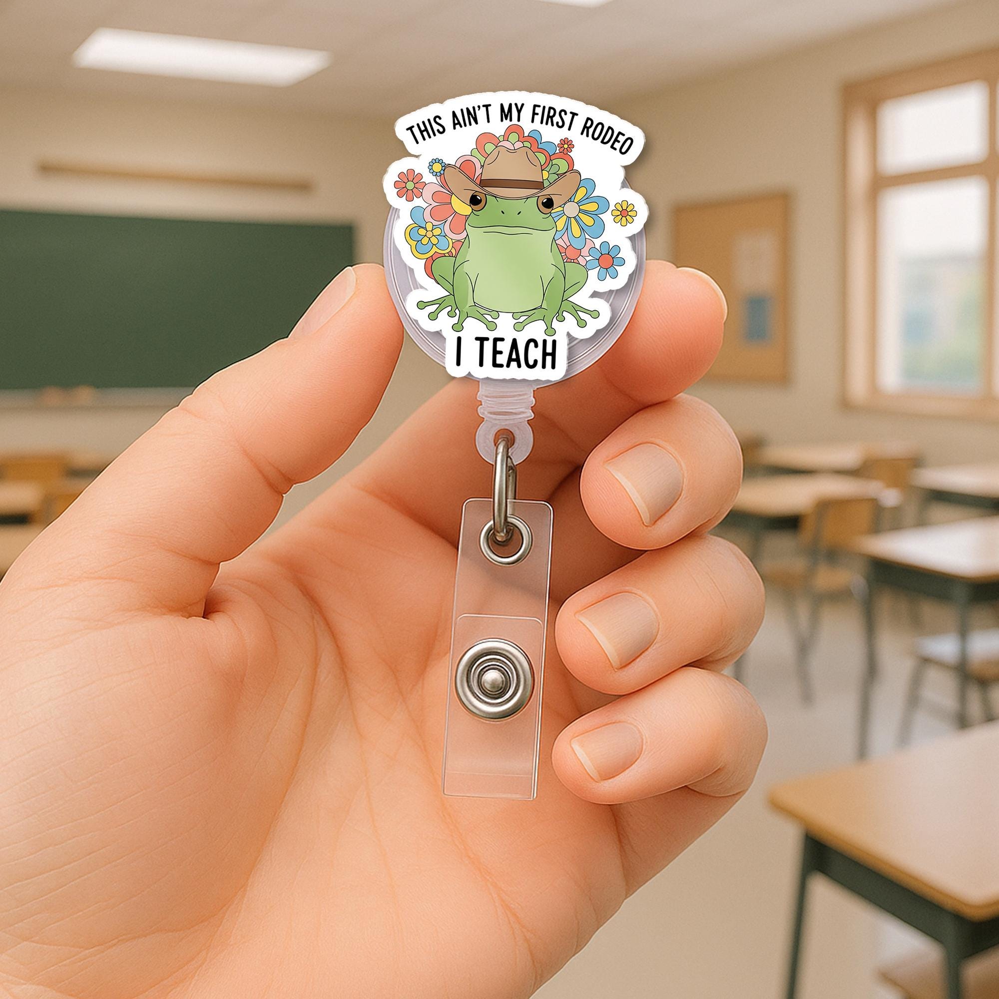 Frog Teacher Badge Reel, This Ain’t My First Rodeo ID Clip, Funny Cowgirl Badge Holder, Floral Teaching Gift, Cute Staff Lanyard