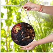 Witch Stained Glass Suncatcher – Gothic Halloween Window Decor with Raven & Books
