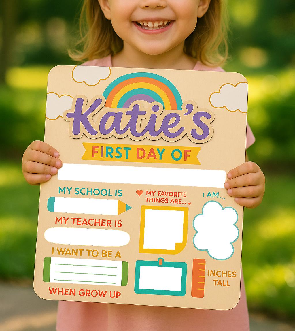 Personalized First Day of School Board – Reusable Milestone Sign for Kids – Custom Name Back to School Photo Prop with Stand, Memory Sign