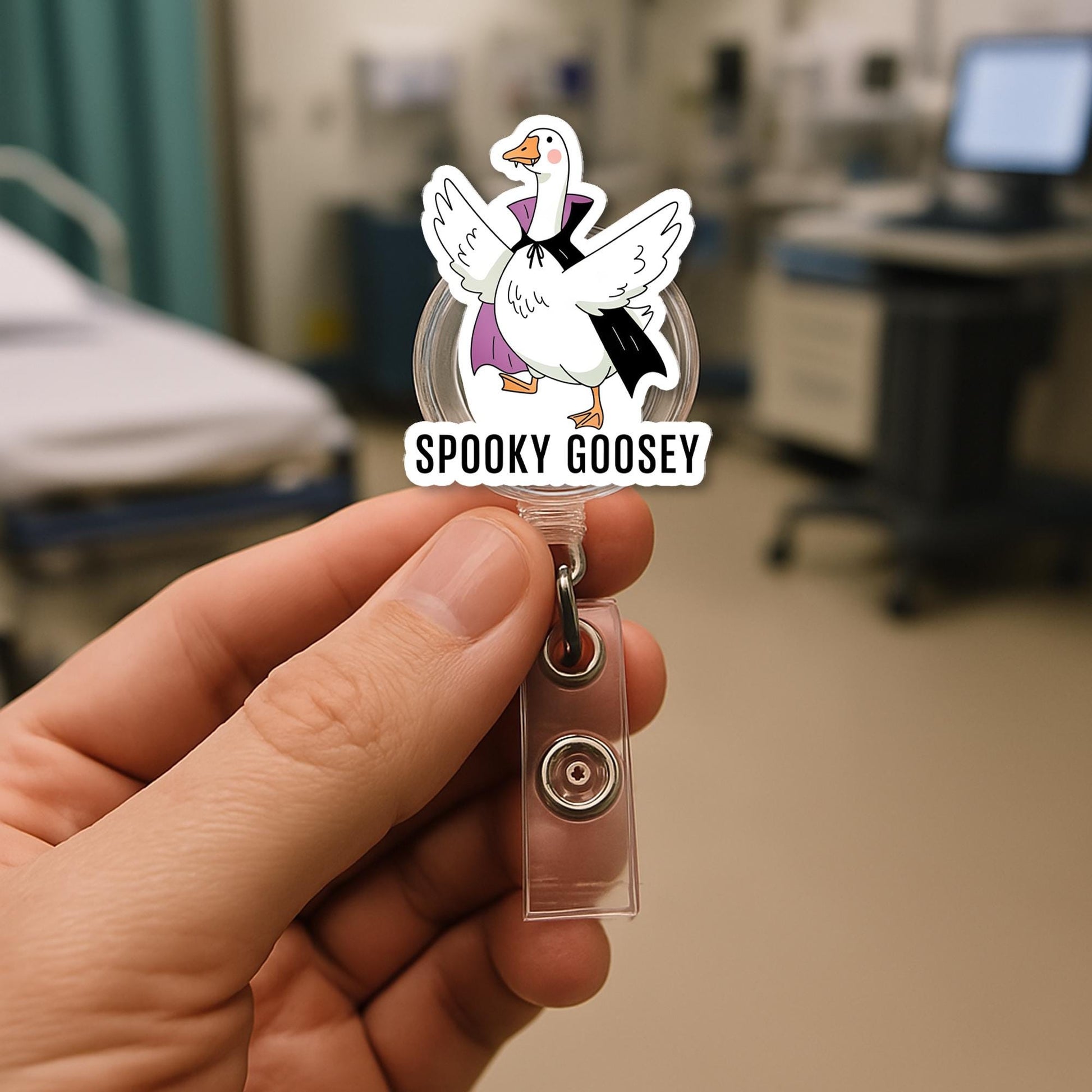 Spooky Goosey Badge Reel – Funny Halloween Goose ID Holder, Cute Nurse Badge, Teacher Gift, Fall Clip for Work or Classroom