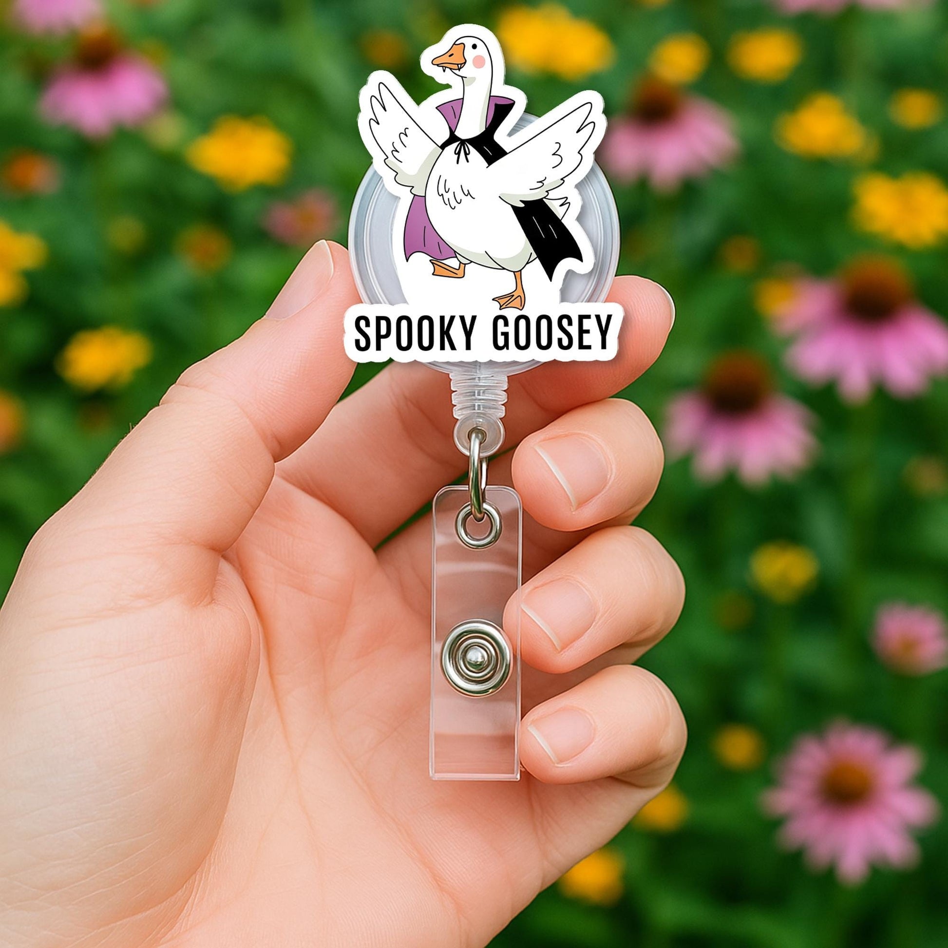 Spooky Goosey Badge Reel – Funny Halloween Goose ID Holder, Cute Nurse Badge, Teacher Gift, Fall Clip for Work or Classroom