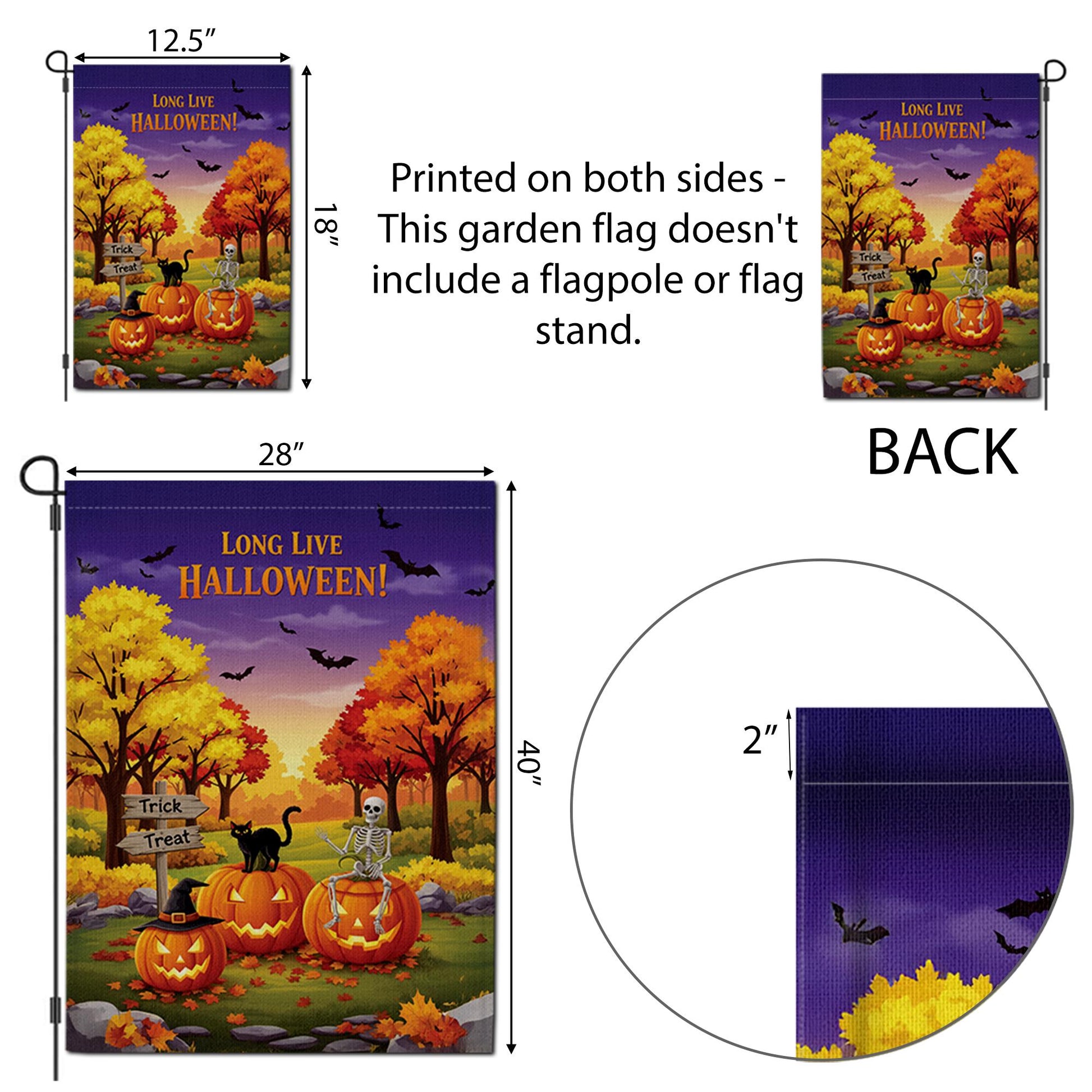 Long Live Halloween Garden Flag – Fall Pumpkin Skeleton Cat Yard Decor, Trick or Treat Outdoor Banner for Spooky Season Lovers