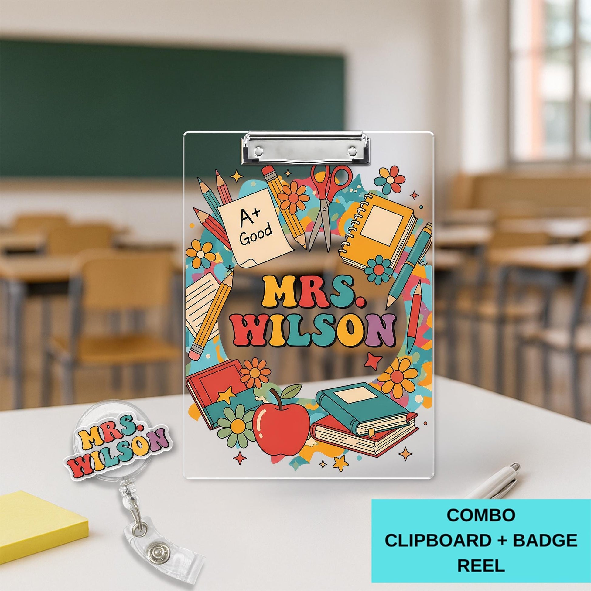 Personalized Groovy Floral Clipboard, Custom Teacher Clipboard, Back to School Gift, Cute Classroom Supply, Name Clipboard