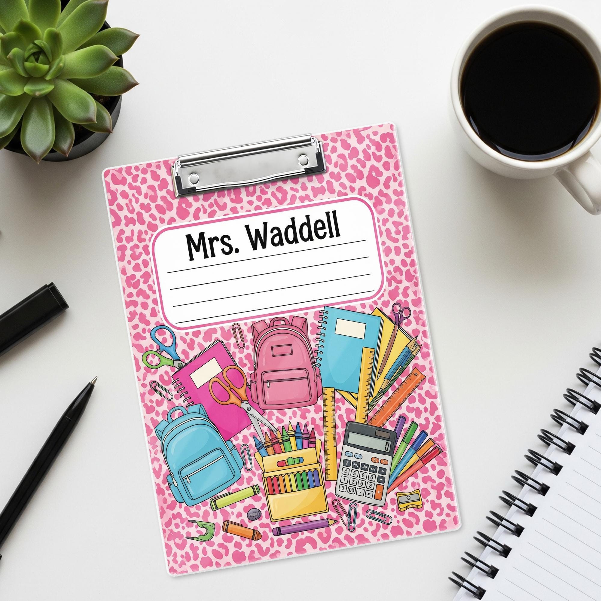 Personalized Teacher Clipboard, Custom Name School Clipboard, Back to School Gift, Cute Pink Teacher Clipboard, Classroom Supplies