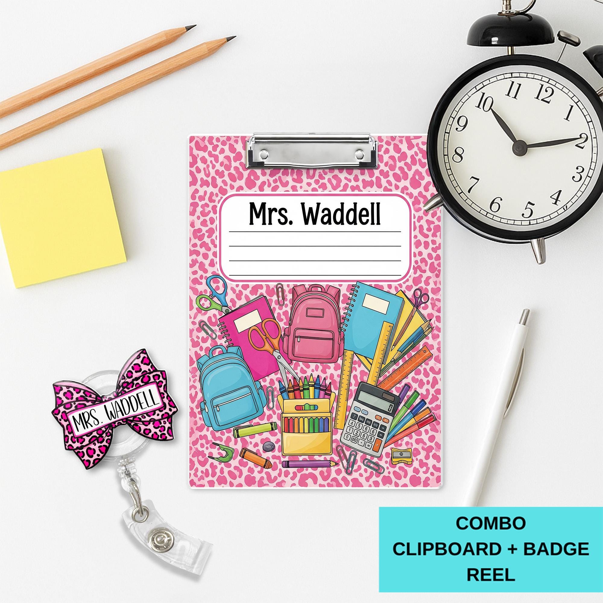 Personalized Teacher Clipboard, Custom Name School Clipboard, Back to School Gift, Cute Pink Teacher Clipboard, Classroom Supplies